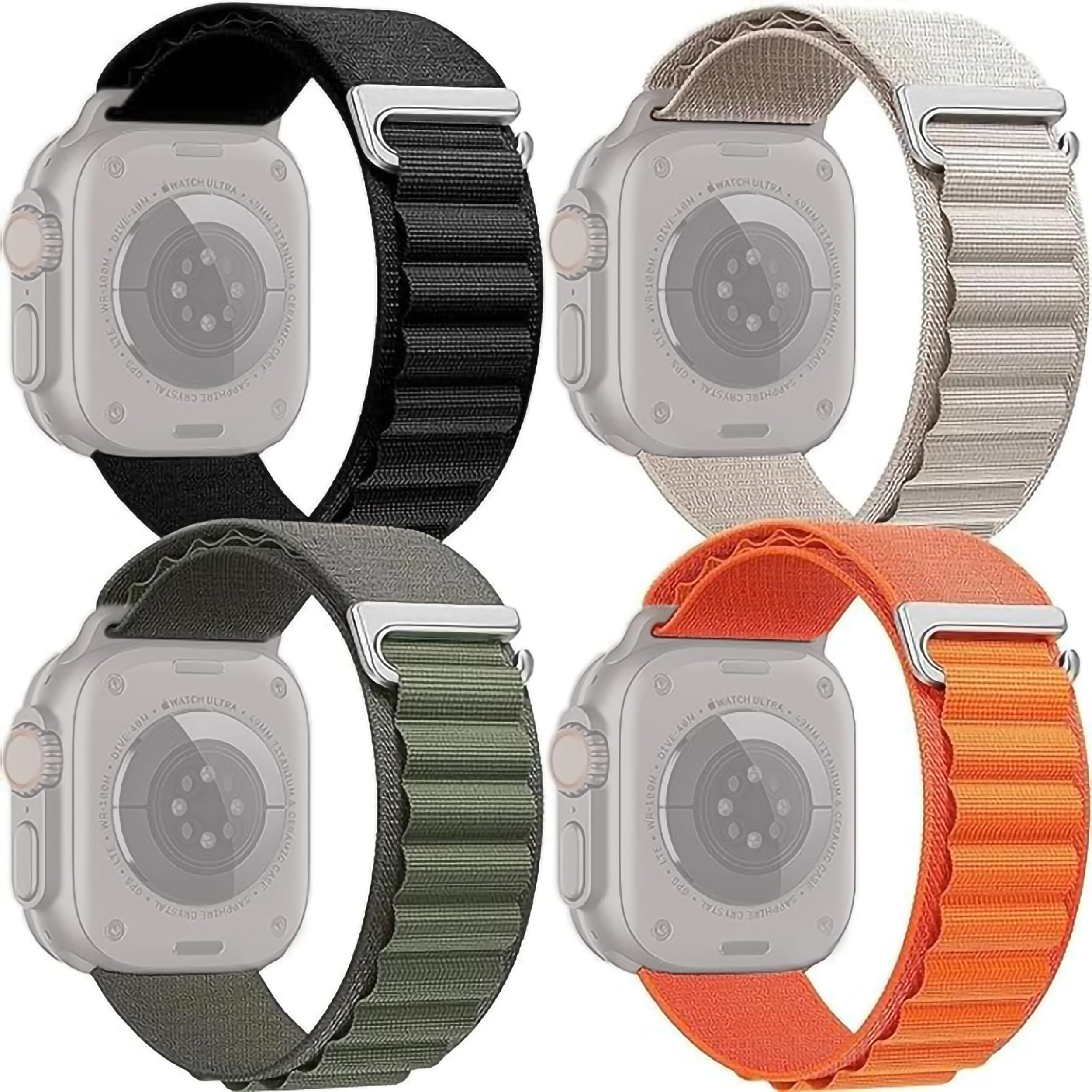 Trail Loop Nylon Strap with G-Hook Band for iWatch 49mm 45mm 44mm 42mm, Sport Bracelet for Men & Women, Soft Stretchy Bands for iWatch Ultra/Ultra 2 Series 8 7 6 5 4 3 2 1 SE - Set of 4