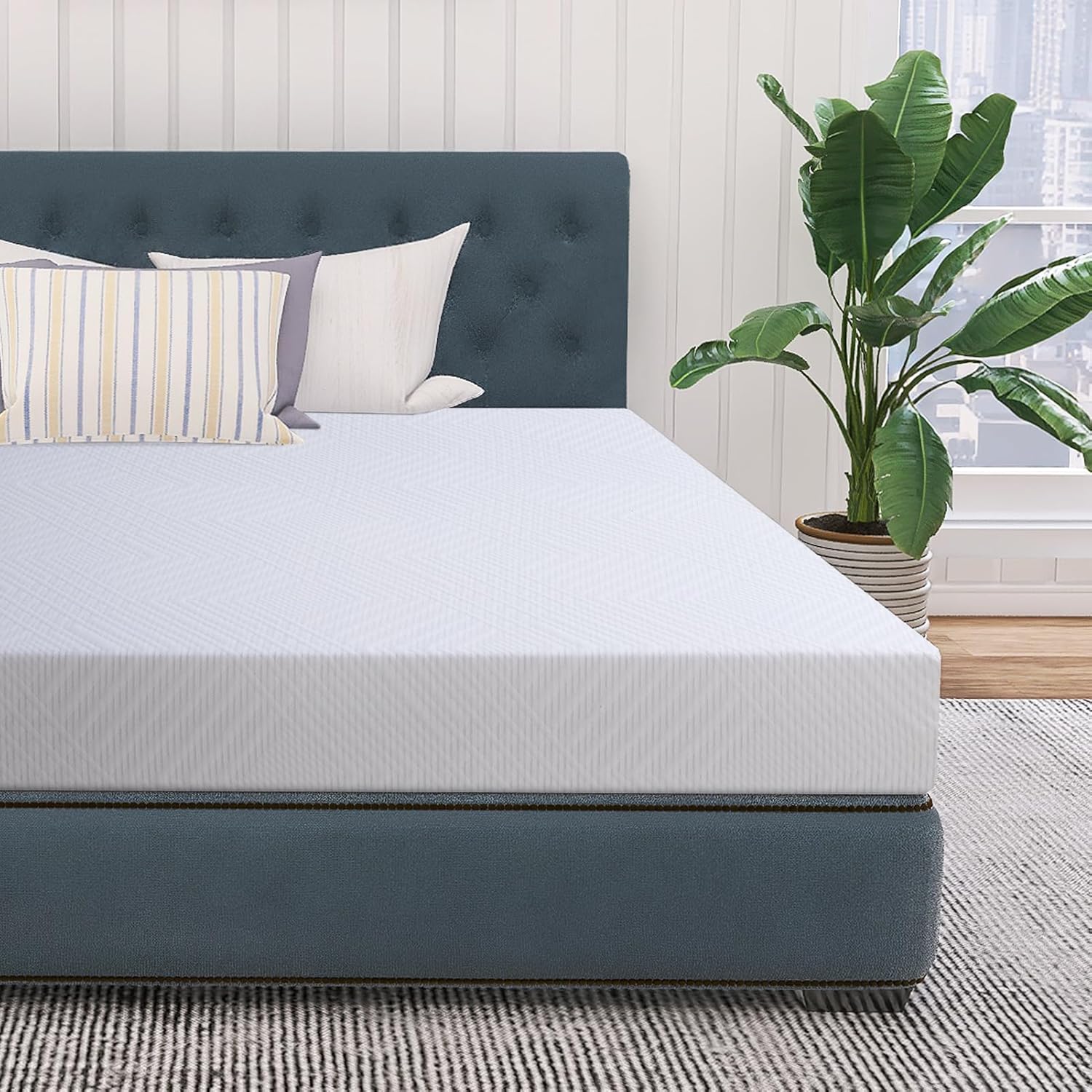 Twin Size Memory Foam Mattress 8 Inch with Tencel Cover, Premium Cooling Green Tea/Gel Medium Firm Bed-Mattress in a Box, Made in USA, Pressure Relief, CertiPUR-US 75'' x 38''