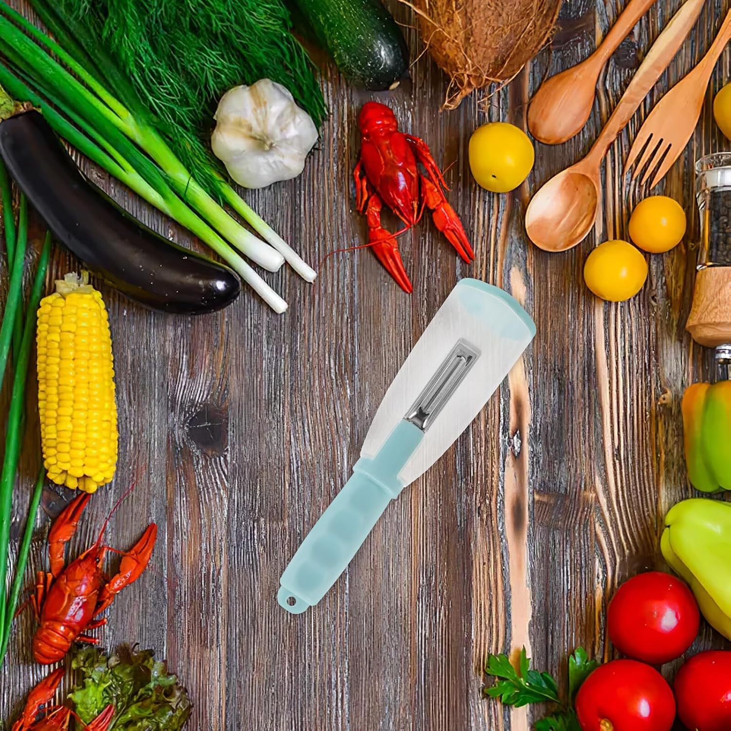 STOBAZA Multifunctional Vegetable Peeler with Storage Box, Stainless Steel Fruit and Potato Peeling Knife, Portable Kitchen Gadget for Carrots Melons and Mangoes, Blue Handle, Home Use image 4