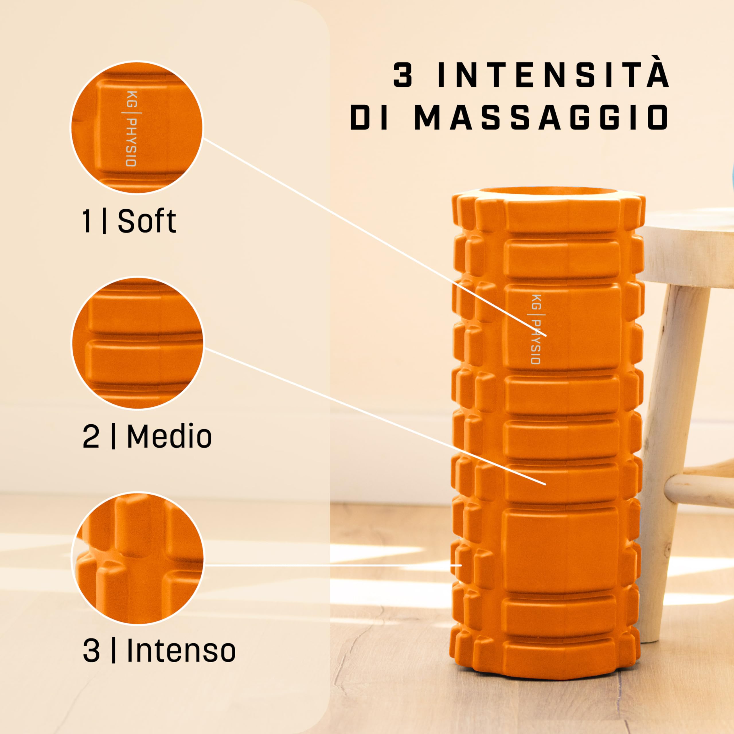 KG Physio Foam Roller - Rullo massaggio muscolare per gambe, schiena e braccia - ultraleggero essenziale per rilasciare le tensioni - pilates 33x12cm