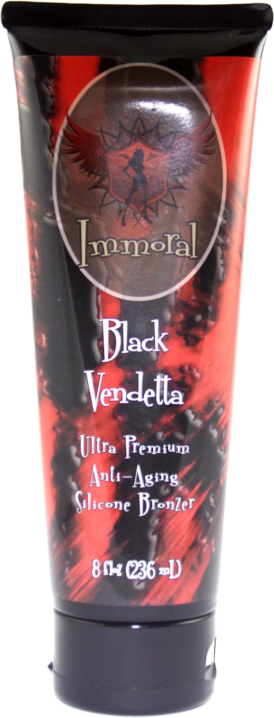 Immoral Black Vendetta 300XX Advanced Tanning Lotion Bronzer | Dark Streak Free Tattoo Safe Anti-Aging Peptide Outdoor/Indoor Tanning Bed Tan Accelerator, Intensifier, Maximizer, Bronzing Lotion,8Oz