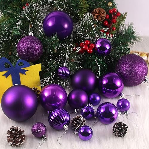 Vista 794 de 18 esferas medianas decorativas navideñas para árbol de Navidad, inastillables, para colgar, color púrpura, 2.5 pulgadas, paquete de 18