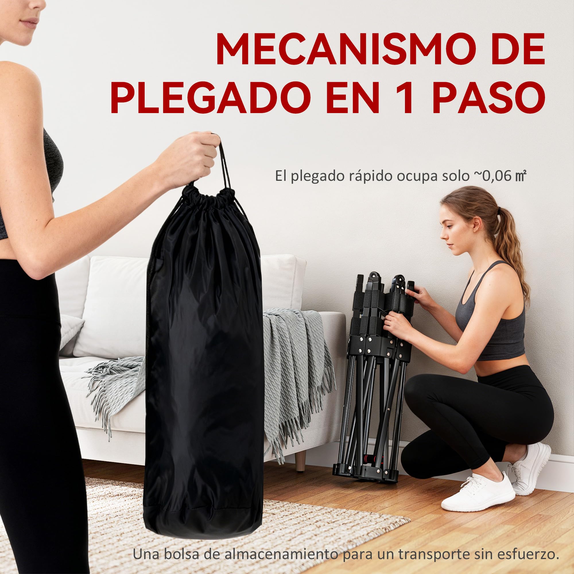 SPORTNOW Trampolín de Fitness Plegable 104 cm, Mini Cama Elástica con Barra Ajustable en 3 Alturas, Silencioso, Marco Metálico Reforzado y Bolsa de Transporte, para Entrenamiento en Hogar, Gimnasio