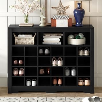 Shoe Cabinet Console, Console Table, Multifunctional Shoe Cabinet, Stylish Design 24 Layers, 4 Large Storage cabinets with Curved Bases, Suitable for Lobbies, bedrooms, and Living Rooms Black