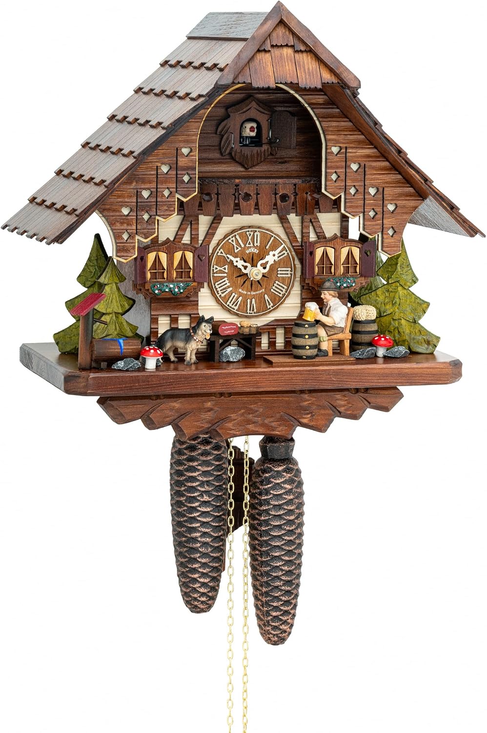 Hekas Cuckoo Clock Black Forest House with Moving Beer Drinker