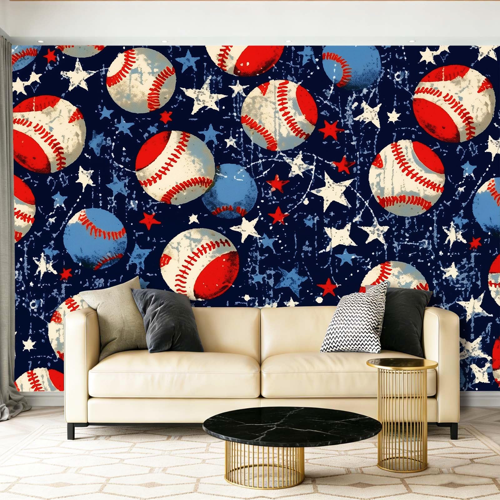 Fototapeta retro sport baseball gwiazdy fototapeta sztuka kalkomania niebieska czerwona tapeta plakat obraz do dekoracji wnętrz salon sypialnia kuchnia pokrycie ścian, 350 x 256 cm