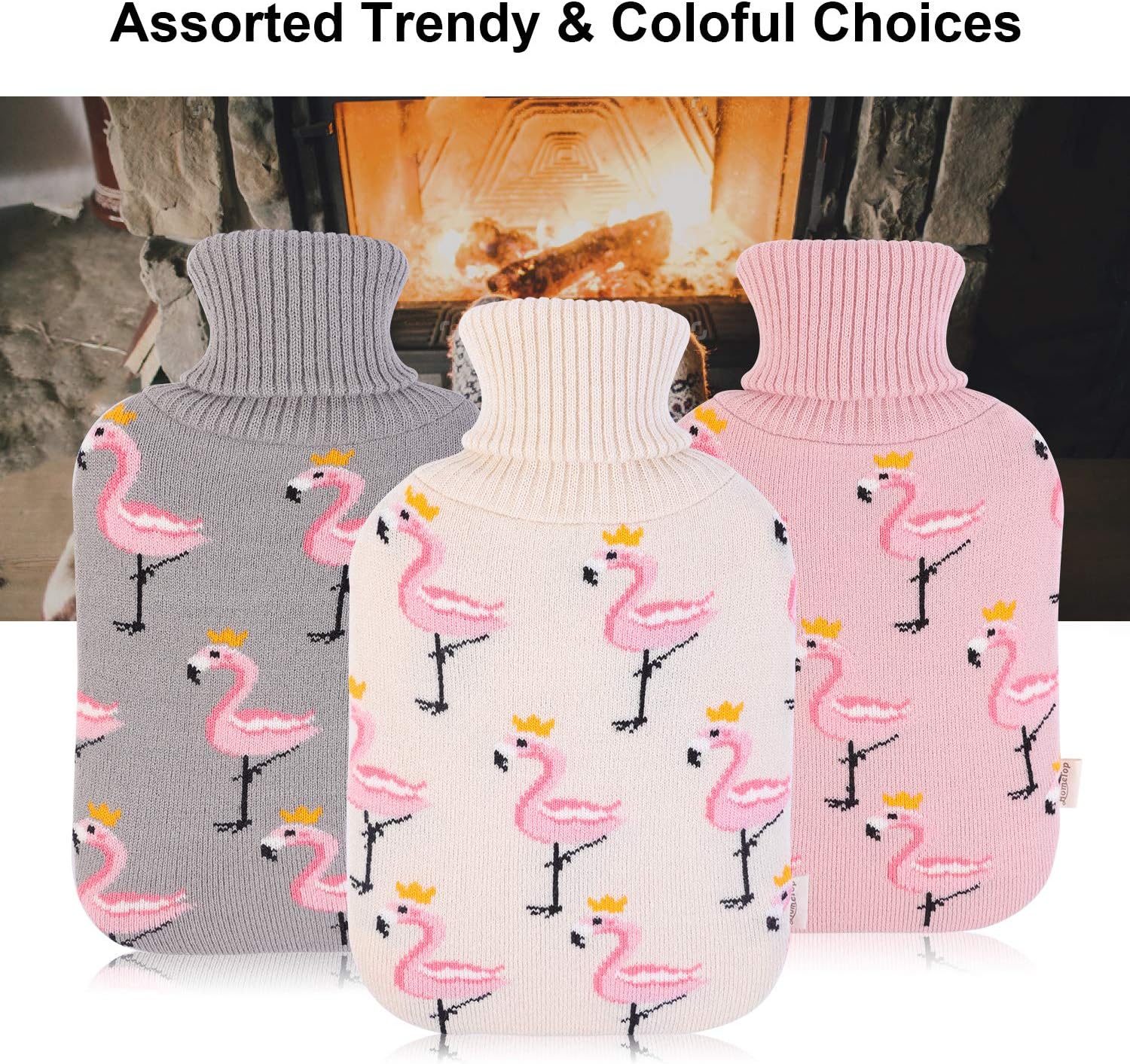 HomeTop Premium 2 Liter Classic Rubber Hot Water Bottle w/Chic Flamingo Knit Cover (2L, Pink) : Health & Household