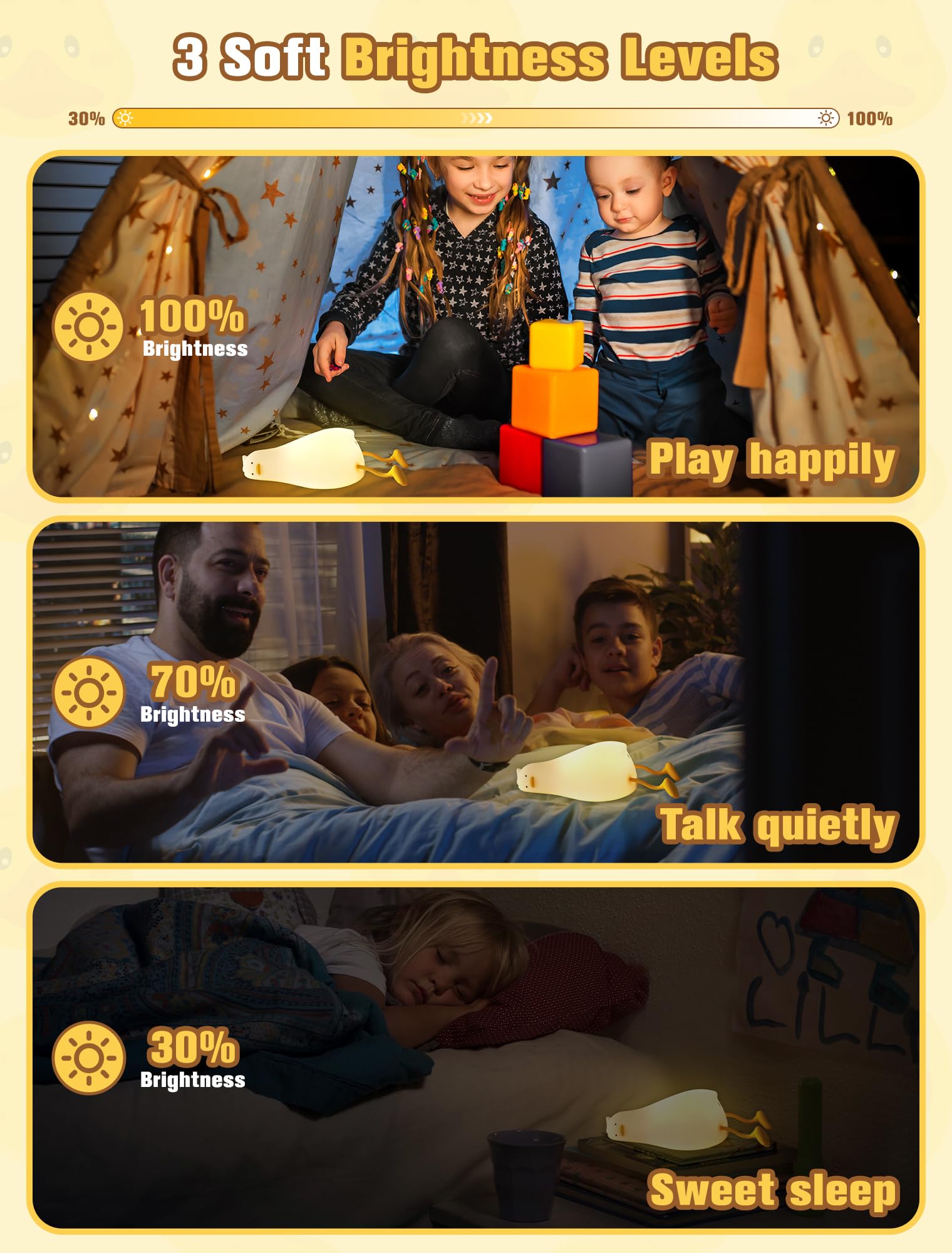 gliship Lying Flat Duck Night Light, Duck Lamp Squishy Night Light, Duck Night Light Silicone Duck Light Laying Down 3 Level Dimmable Rechargeable Bedside Touch Lamp Lazy Duck for Kids Toddler Baby