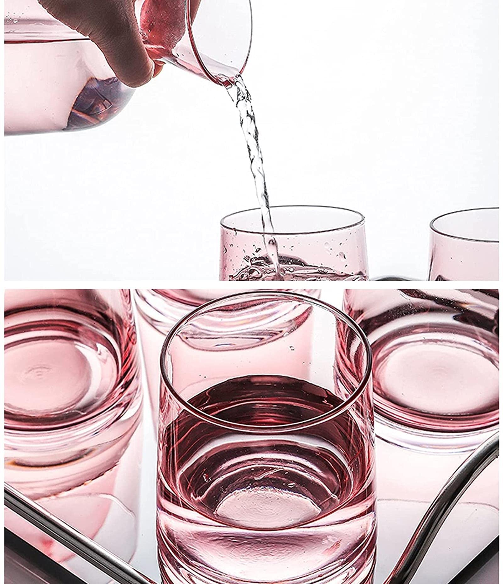 Jarra de Agua Simple Botella de Agua fría Rosa con Cubierta de Bola de Madera Jarra de Vidrio de Alta Temperatura para el hogar, la Oficina, el Restaurante y la cafetería