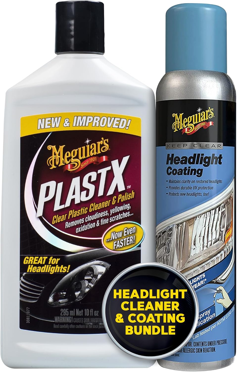 Meguiar's PlastX Clear Plastic Polish, 10 Oz + Meguiar's G17804 Keep Clear Headlight Coating, 4 Oz Spray