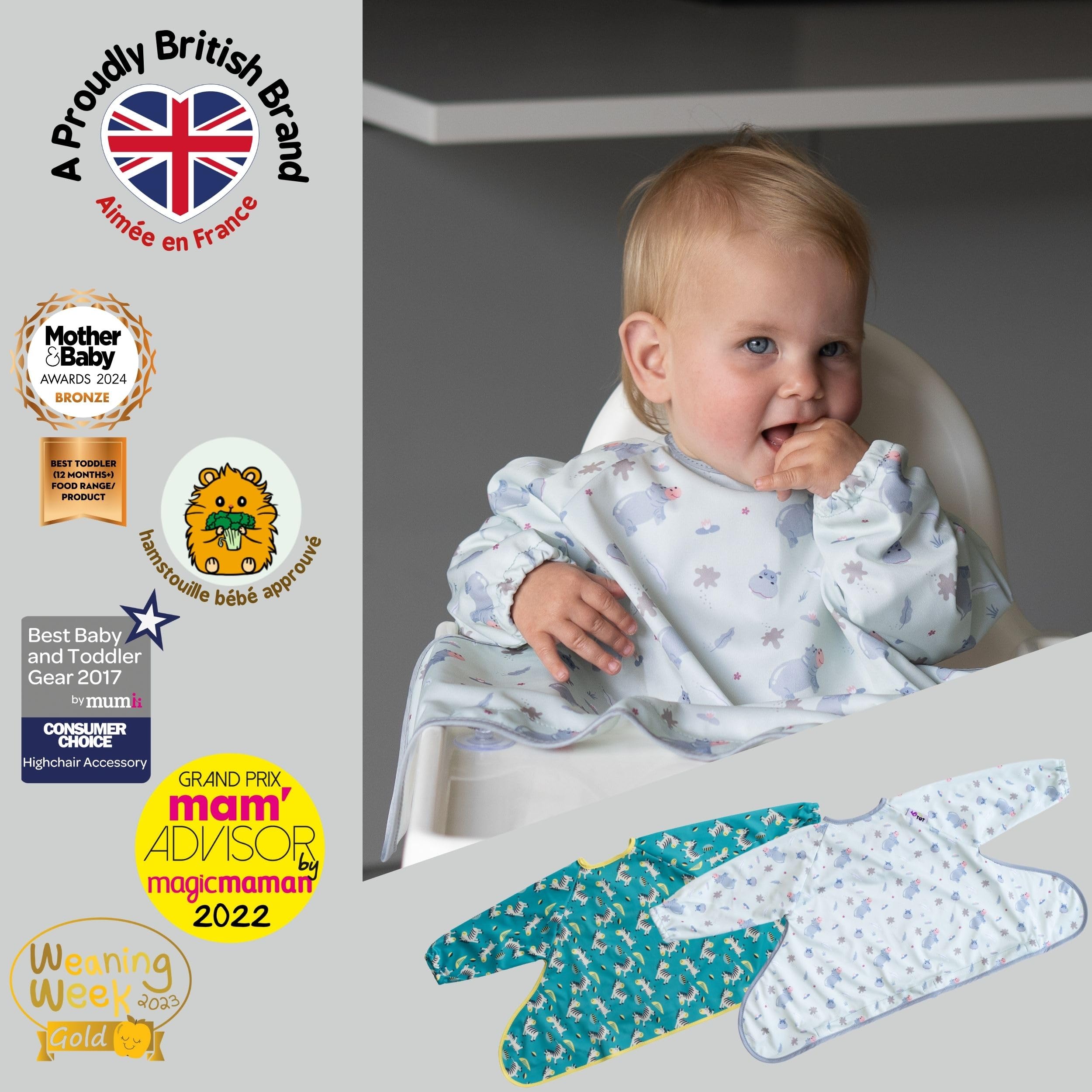 Tidy Tot®™ Cover & Catch™ Weaning Bib with Sleeves. Attaches to Highchairs with Suction for Mess Proof Baby Feeding. Waterproof Long Sleeved Bibs. Coverall BLW Bibs - Image 2