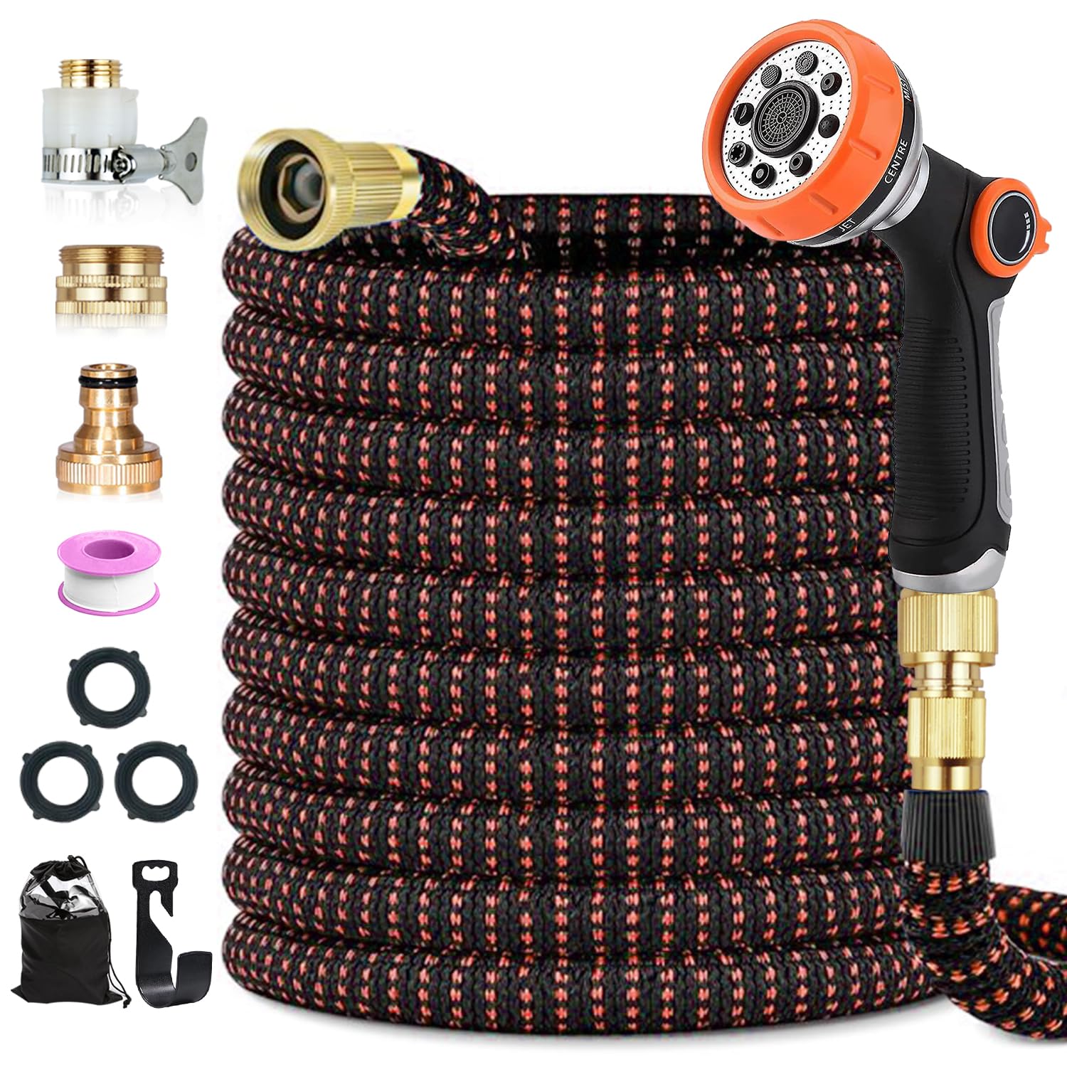 150FT/45M Expandable Garden Hose, Flexible Water Hose with 10-Pattern Spray Nozzle, 3/4" & 1/2" Fittings, 3750D Durable Outer Layer, Leakproof & Kink-Free Magic Hose, for Gardening and Car Washing