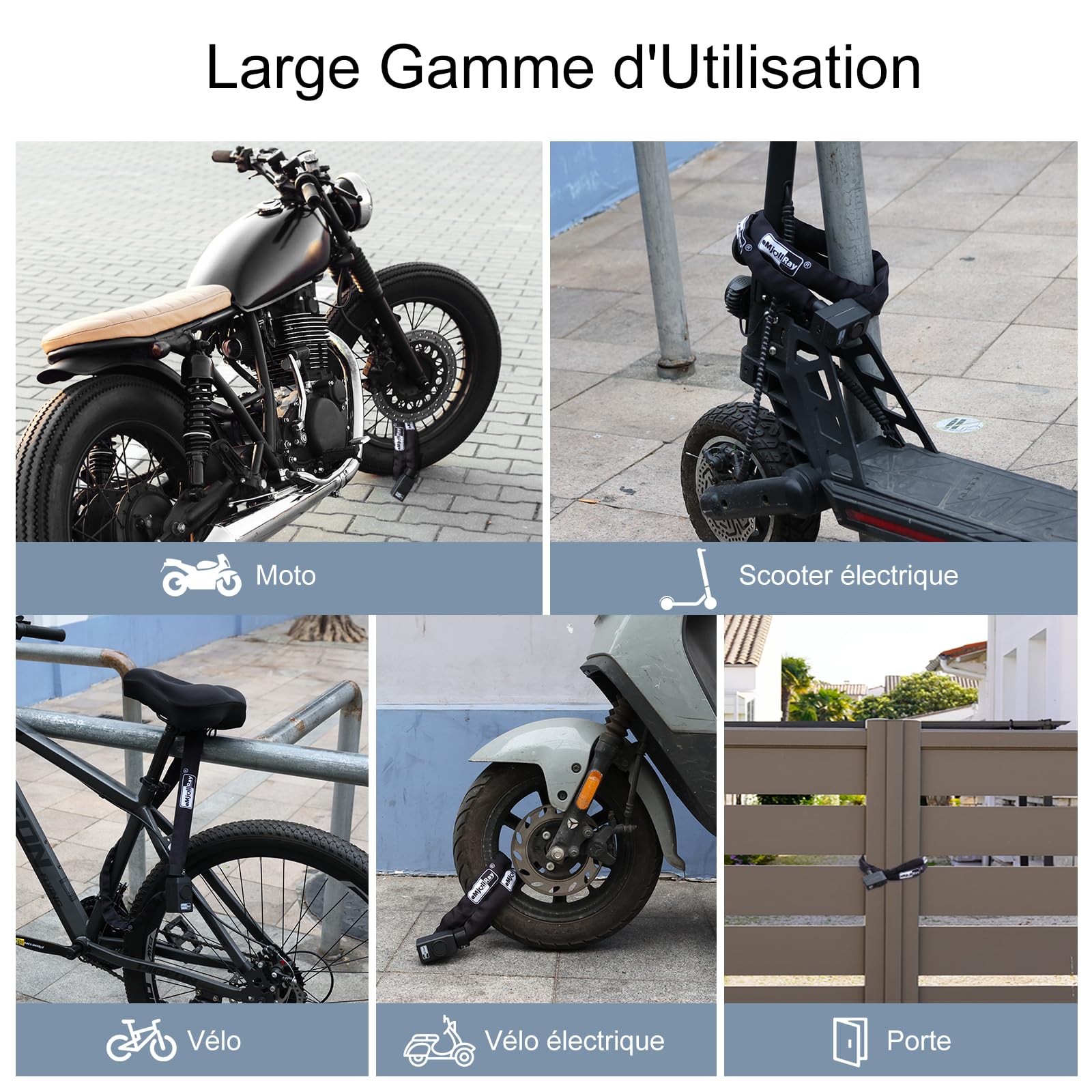 120CM Antivol Velo avec Alarme 110dB Antivol Alarme Vélo avec Télécommande 8MM Grossie USB C Rechargeable Chaine Antivol avec 3 Clés et Sac pour Vélo Electrique Trottinette Scooter Porte