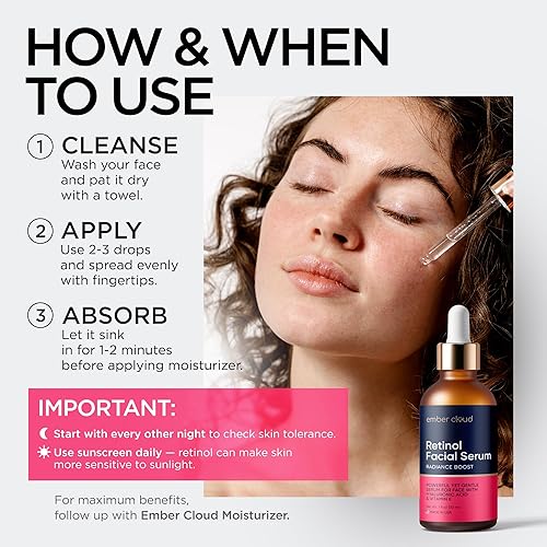 Miniatura 6 de Ember Cloud Suero de Retinol para el Rostro con Ácido Hialurónico, Vitamina E y Aloe Vera Suero Anti-Envejecimiento - Todos los Tipos de Piel -