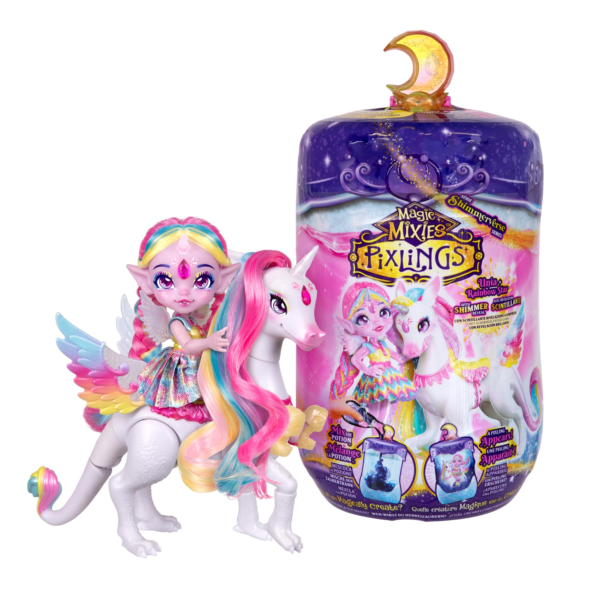 Magic Mixies - Magic Pixlings Doll + Kucyk, paczka z lalką i jej kucykiem, magiczne Unboxing ze specjalnymi zaklęciami, lalka z długimi grzywkami do stylizacji, dzieci 3 lata+, słynna (MG104000)