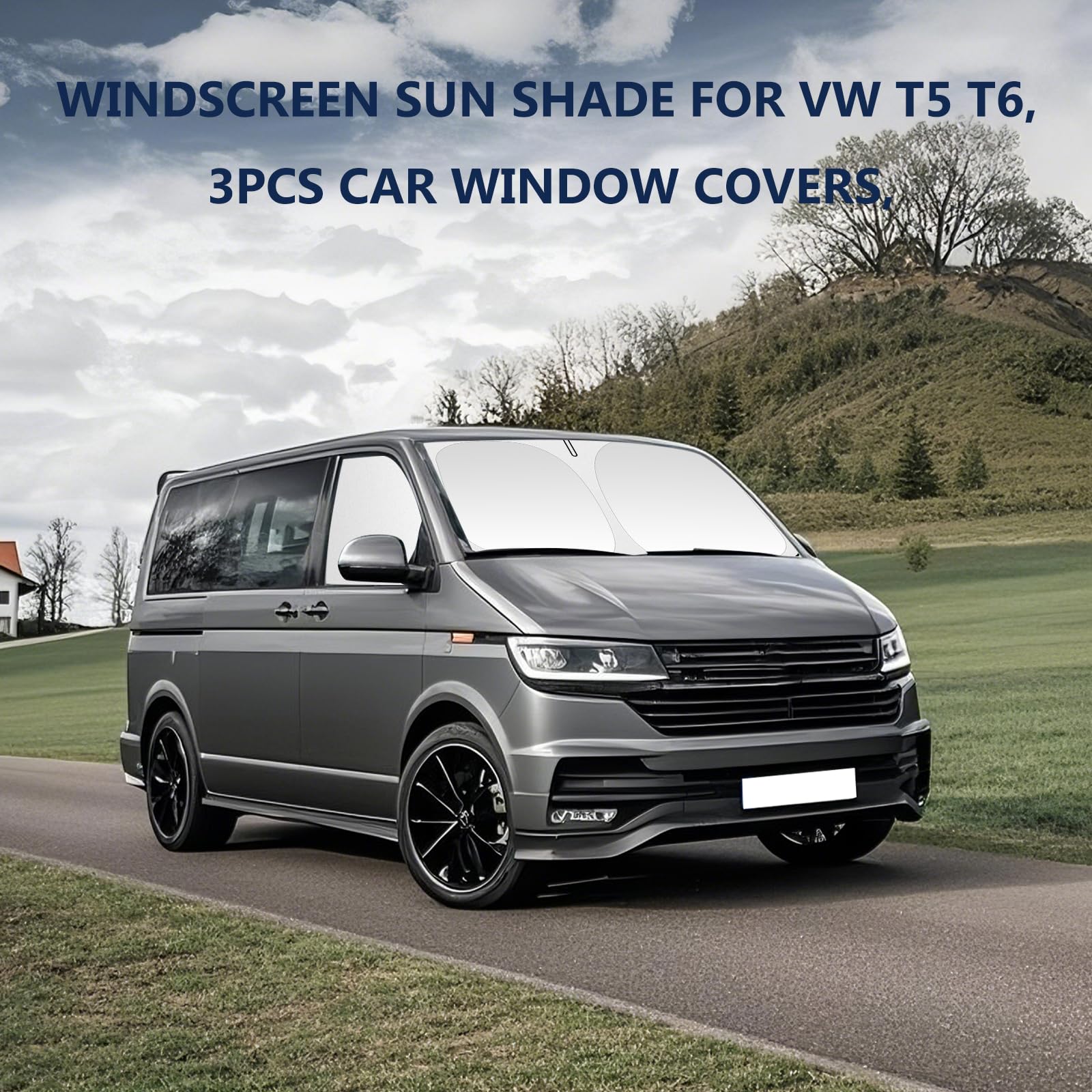 ZATOOTO Ochrona przeciwsłoneczna na przednią szybę do VW T5 T6, 3 sztuki osłony przeciwsłonecznej, zaciemnienie okien samochodowych, ochrona przed UV, odporna na wysoką temperaturę