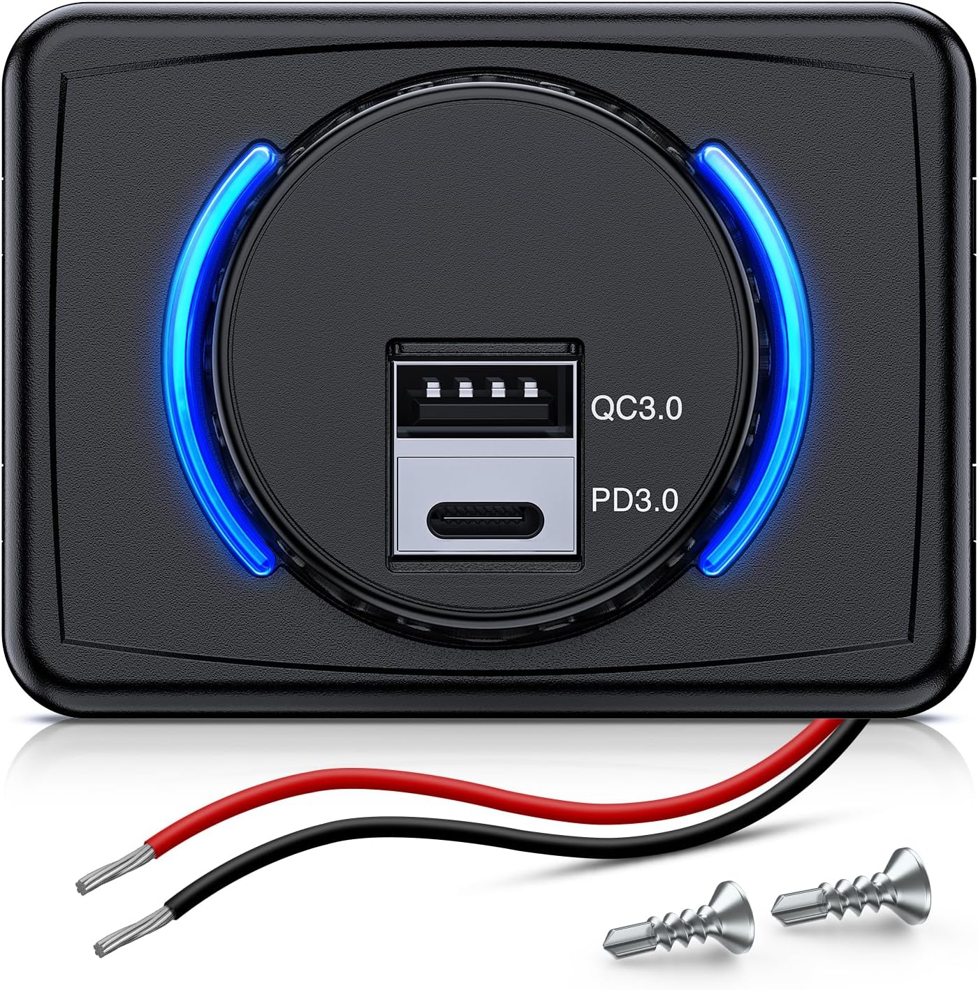 Nilight Quick Charge Socket 12V 24V PD Type C and USB Charger 3A Car Outlet with Waterproof Cover Spring Cap LED Light Dual Charging Port for Cars Trucks Motorcycle RVs Campers, 2 Years Warranty