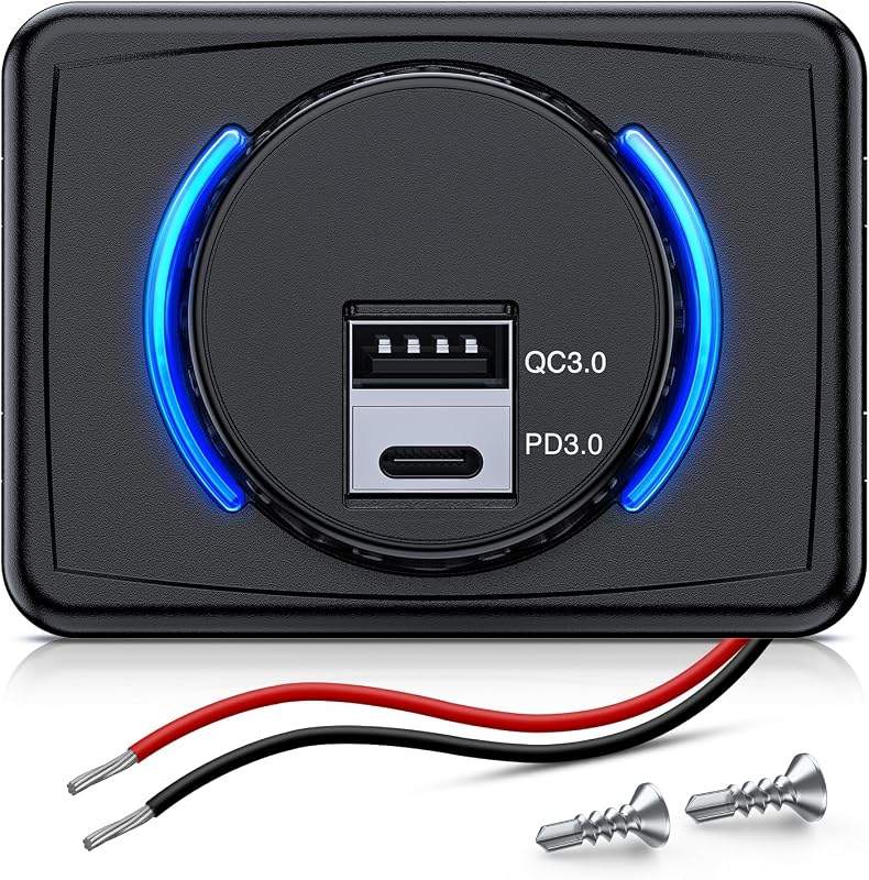 Tomada USB Nilight com PD Type C e USB para veículos 12-24 V – Kit com 2 unidades