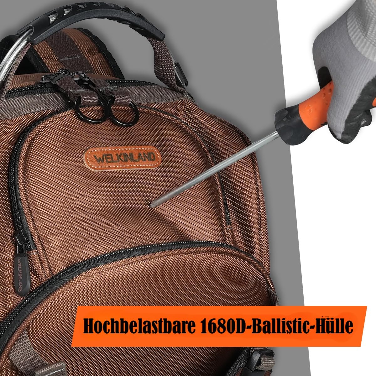 WELKINLAND 70 Taschen HVAC Werkzeugrucksack mit Werkzeugrolle, Werkzeugtasche Rucksack