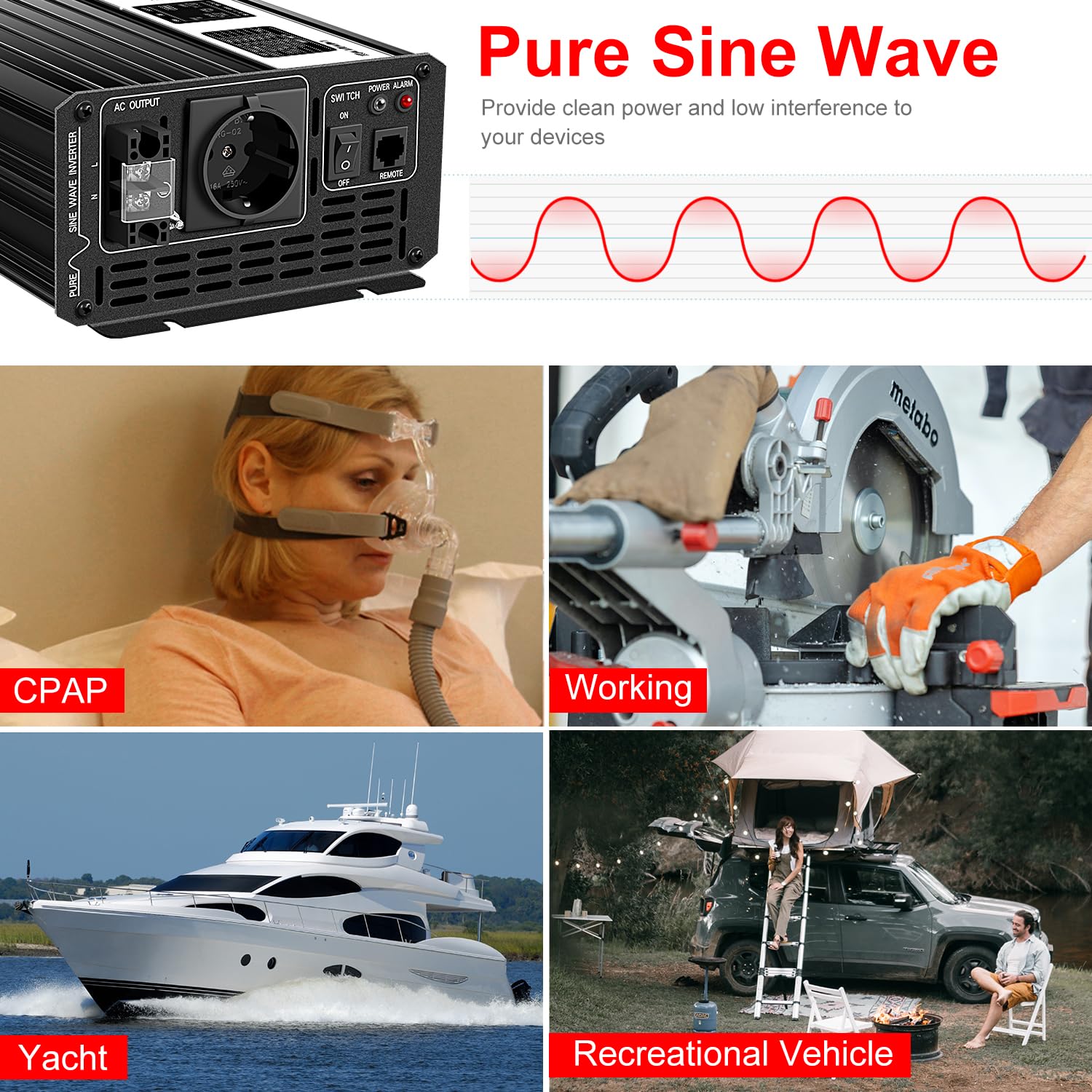 3500W Wechselrichter 12V auf 230V Reiner Sinus, Spannungswandler mit LCD-Display & Fernbedienung, Inverter für Wohnmobil, Camping, Solaranlage, Auto - Spitzenleistung 7000W