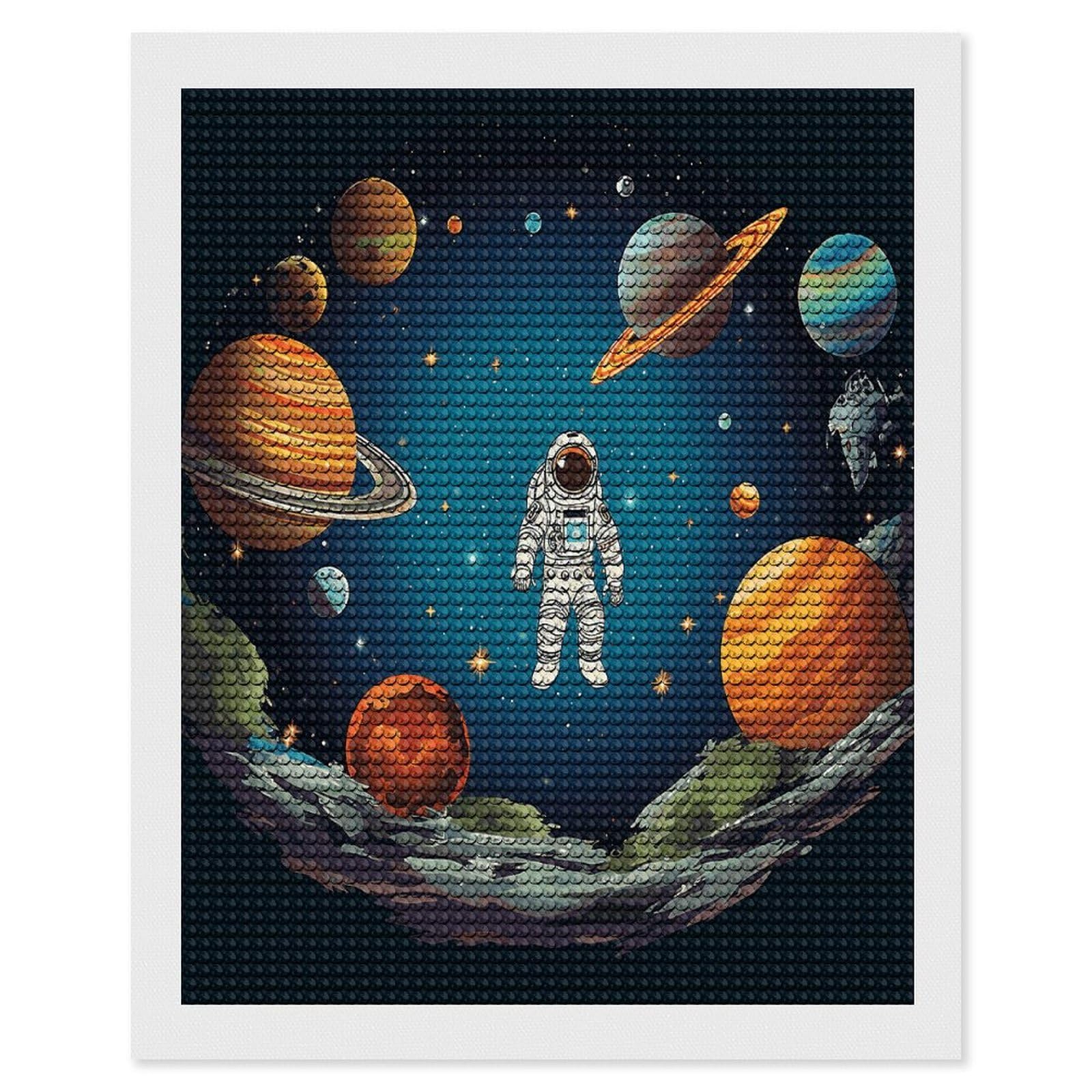 VstaDank Outer Space Rocket Astronaut Diamond Painting Kits Exquisite DIY Full Round Drill Diamond Dots Painting for Adults Beginner Diamond Photo Paint with Diamond Picture Art Wall Decor 16"x20"