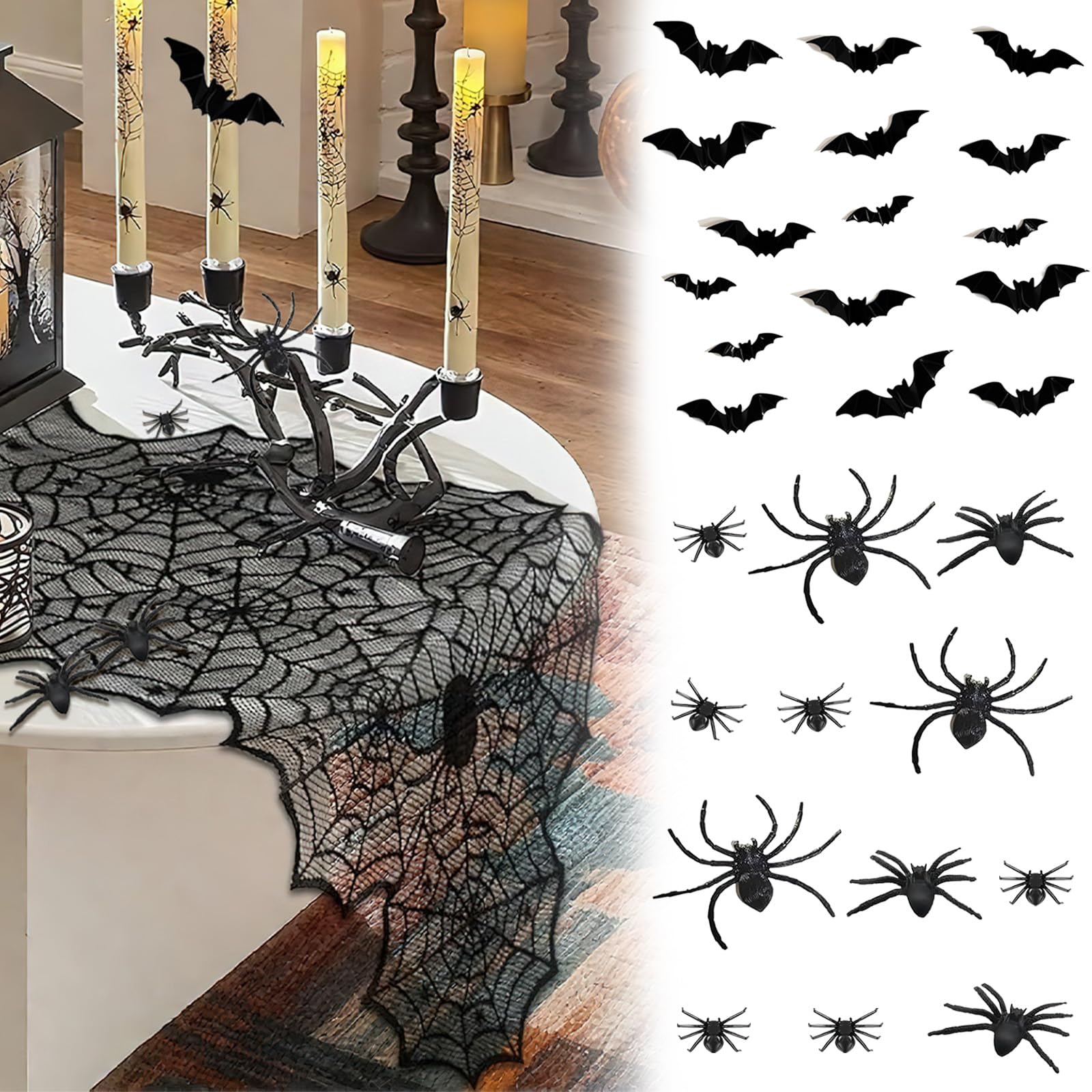 Chemin de Table Halloween Noir avec Motif Toile d’Araignée