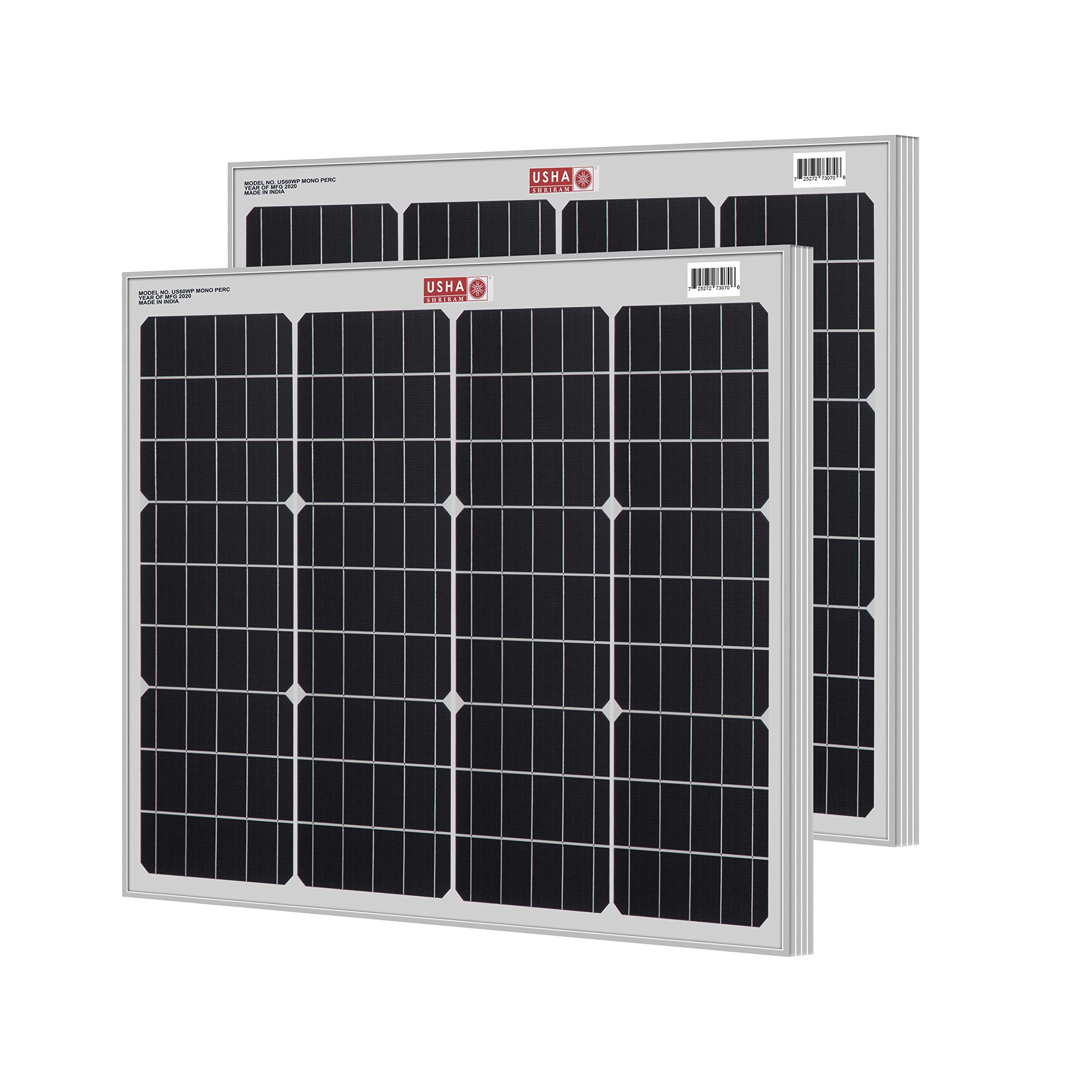Usha Shriram Solar Panel 65 Watt-12 Volt Mono Crystalline Panel (Pack of  2), Black (US65WMD) : Amazon.in: Garden u0026 Outdoors