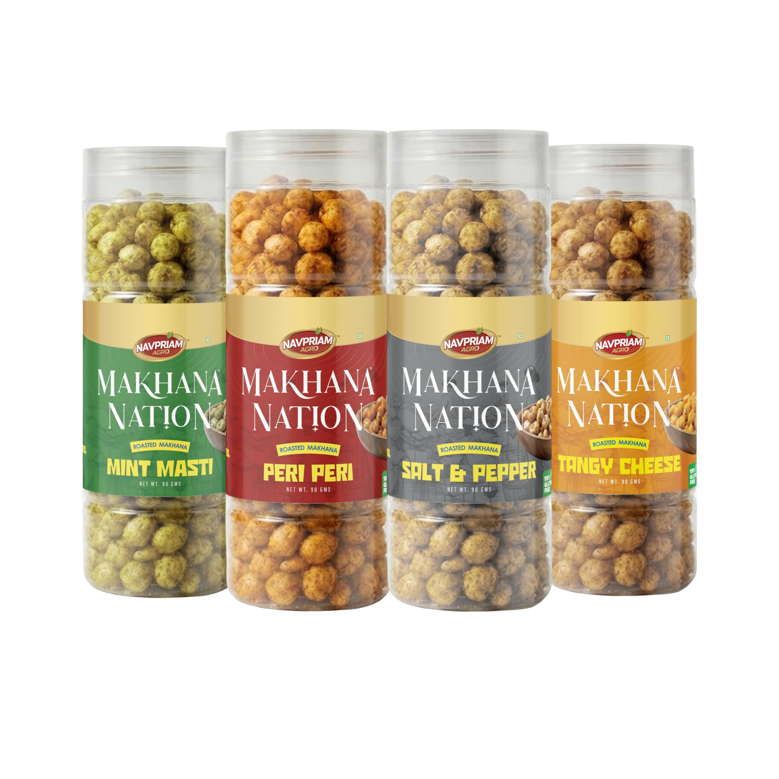 MAKHANA NATION Roasted Flavoured Makhana Combo - Mint Masti, Peri Peri, Salt & Pepper and Tangy Cheese | Crunchy Fox Nuts Snack | High Protein, Low Calorie | Gluten Free | Ready to Eat | 90g x 4 (360g)-image-22