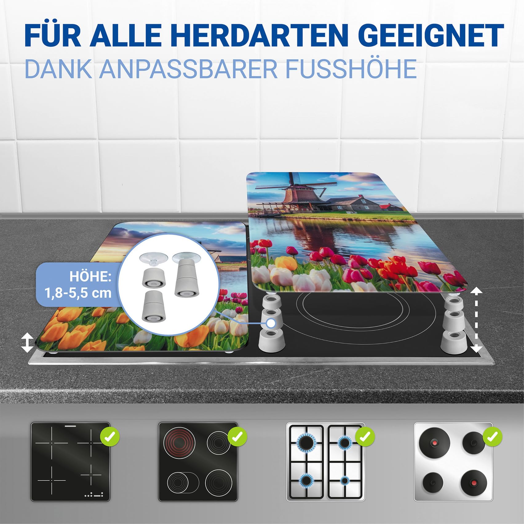 WENKO Placas protectoras cocina Mod Molino Viento ajustable altura 30x52 cm juego 3 vidrio