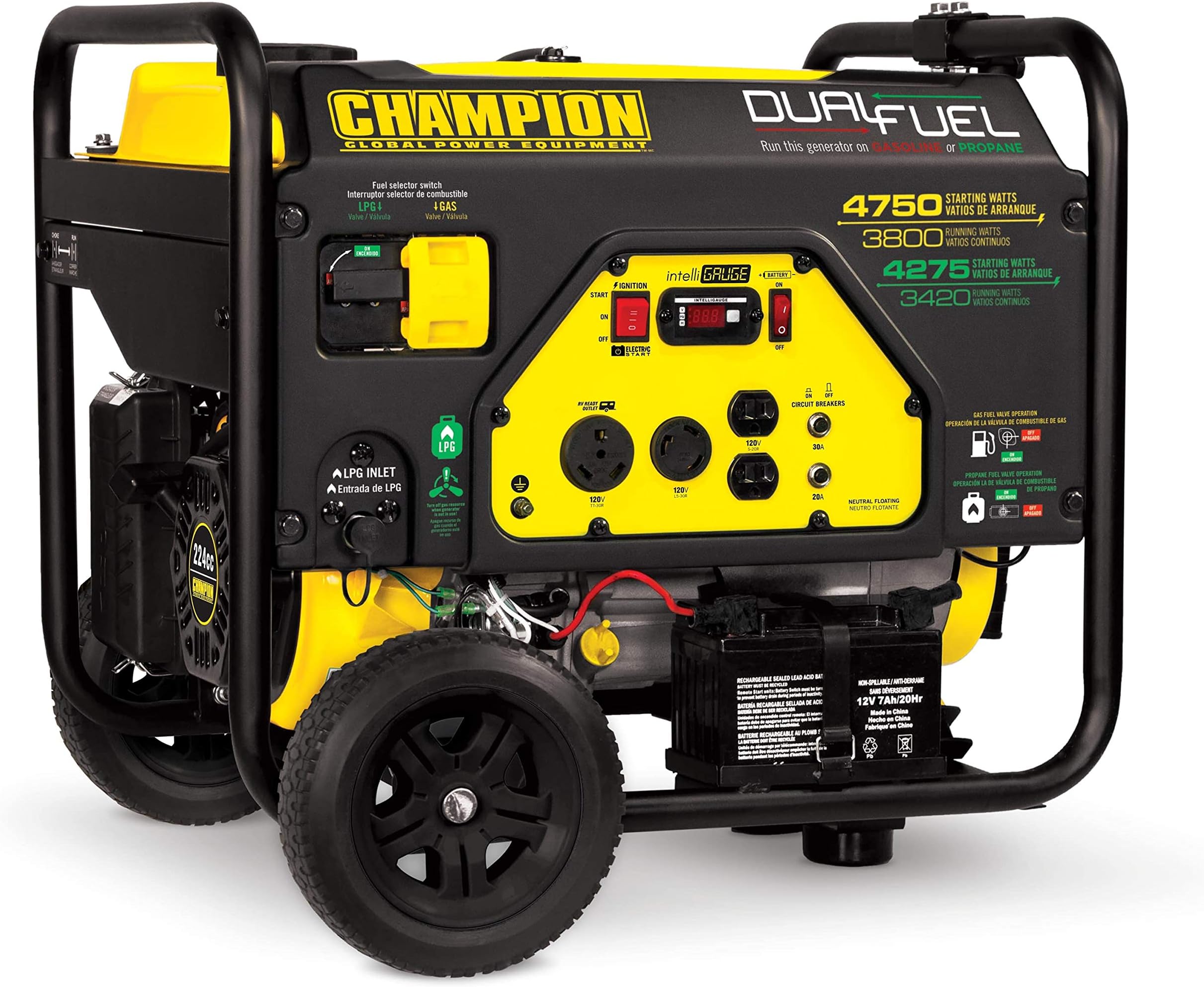 Champion 3800-Watt Dual Fuel RV Ready Portable Generator with Electric Start