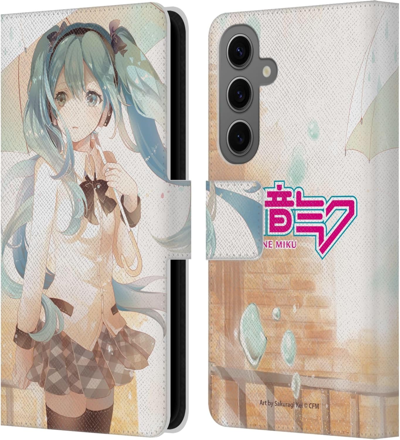 Head Case Designs Officially Licensed Hatsune Miku Rain Graphics Leather Wallet Case Compatible with Samsung Galaxy S25