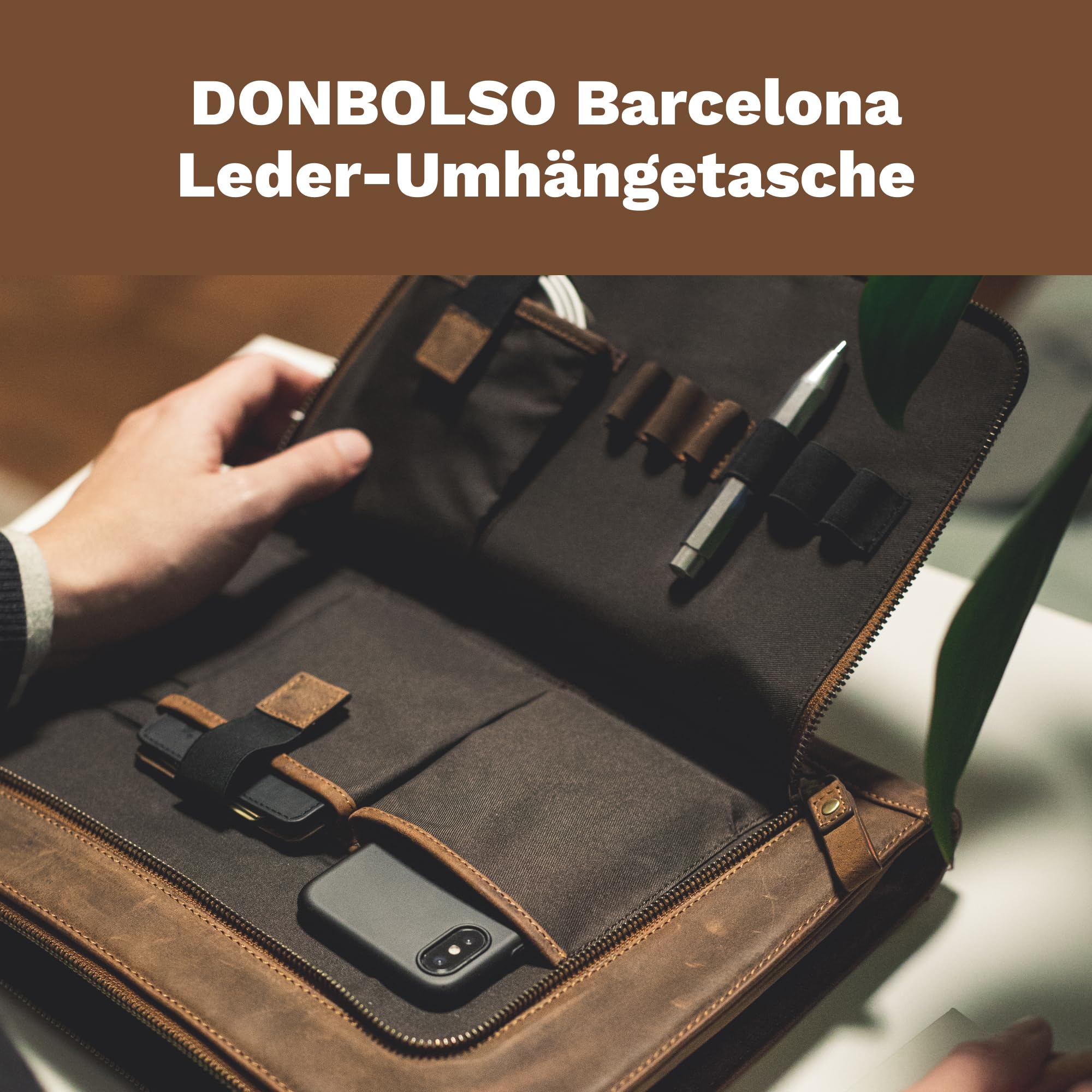 DONBOLSO Große Business Messenger Bag für Laptop - Leder Laptoptasche, Handtasche, Arbeitstasche Herren - Just Elegant Vintage - Tragetasche für MacBook Zubehör - 15,6 Zoll