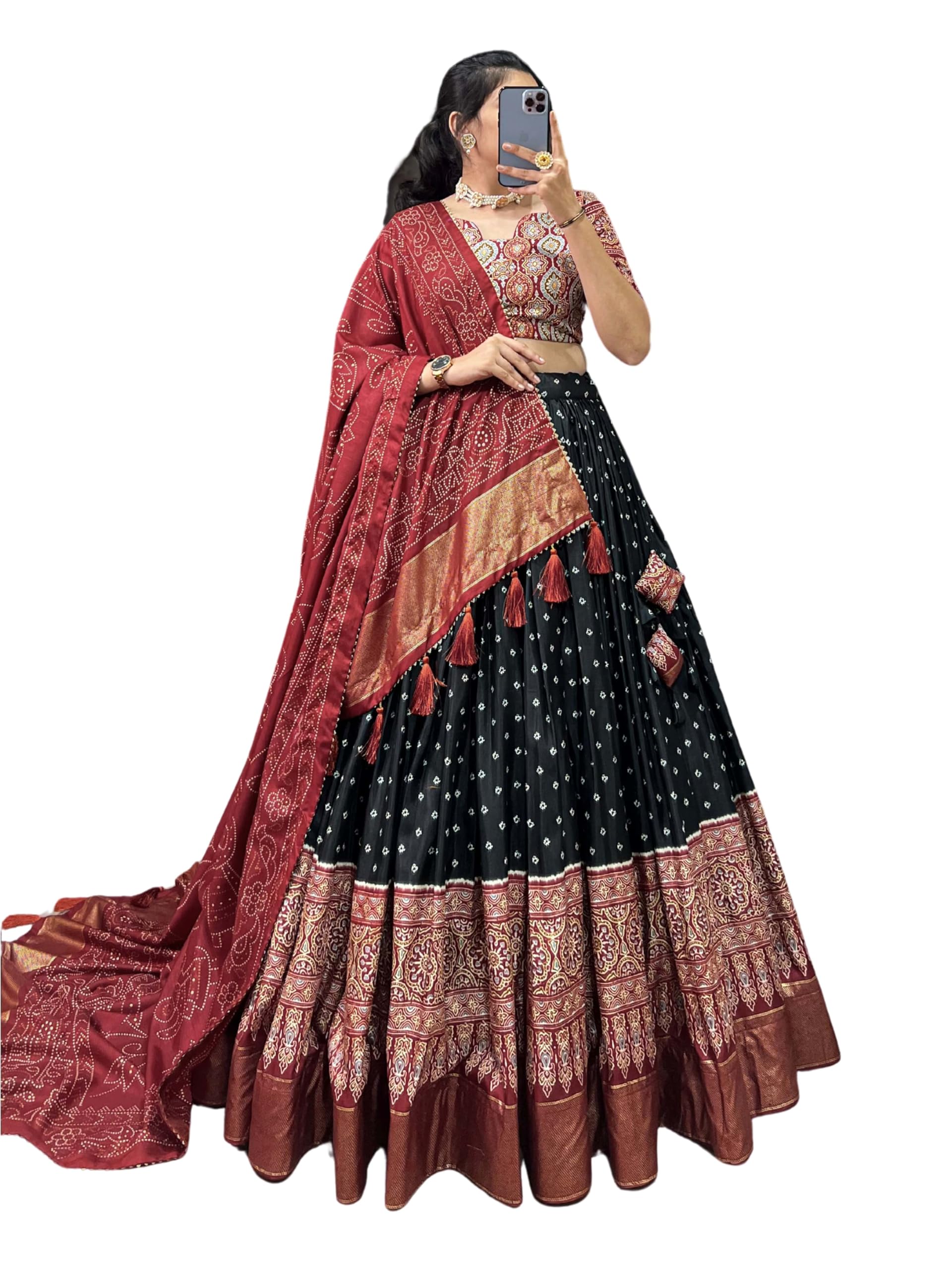 Women's Tussar Silk With Patola Print And Foil Work Lehenga choli (TAPKU)-image-7