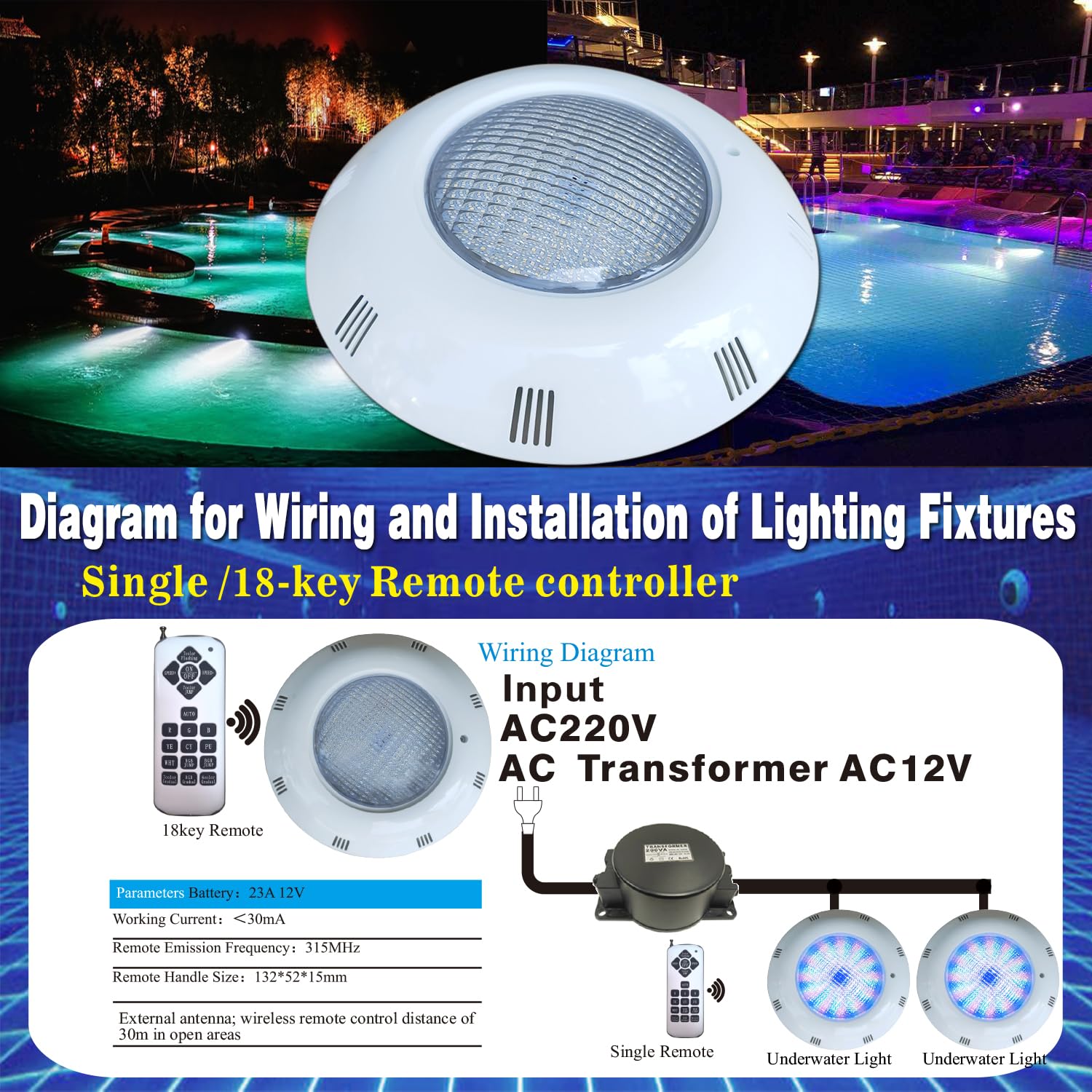 B·LED BARCELONA LED - Foco LED sumergible para piscina - 12V AC - 24W - IP68 - Ø295mm