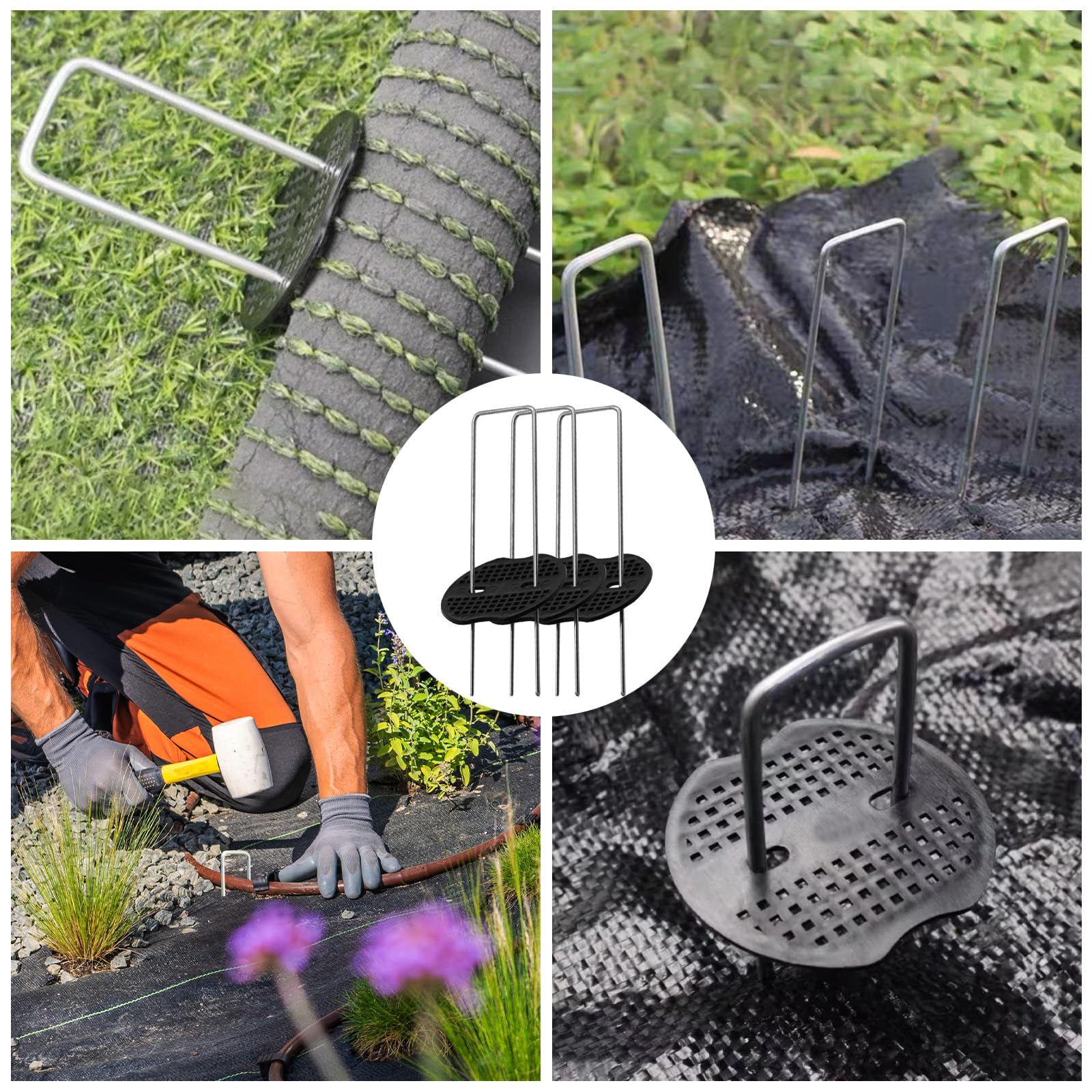 60 Piezas Grapas Césped, 150 x 40 x 2.5 mm Piquetas Cesped Galvanizados, Grapas Cesped Artificial, con 30 Arandelas, Estacas de Jardin para Fijar Vallas, Láminas Antihierbas, Acampar
