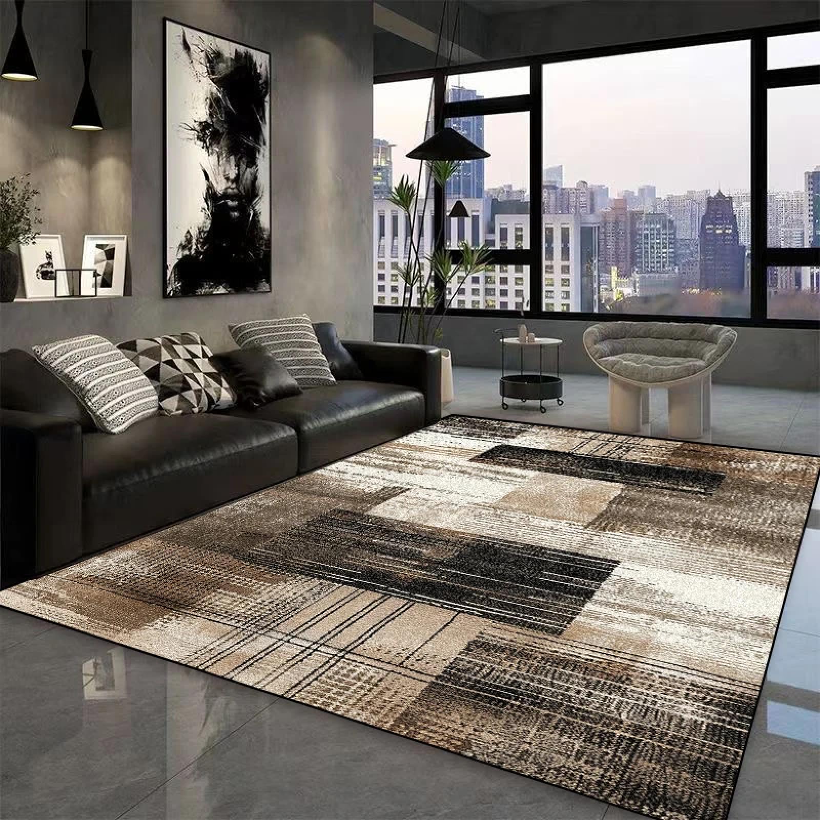 Tapis géométrique lavable en peluche de flanelle douce pour chambre et canapé