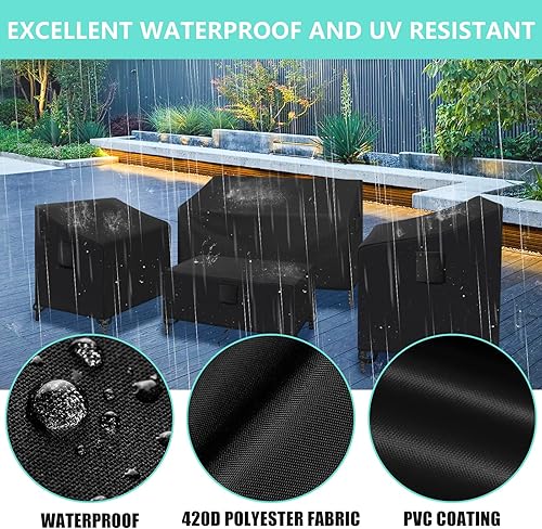 Miniatura 6 de Kovshuiwe Juego de 4 fundas para muebles de patio, 4 piezas para muebles de jardín, patio, jardín, impermeable, mejorada, 420D, resistente, tela