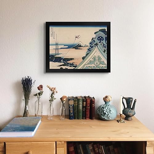 Miniatura 3 de Lost Cabin Asakusa Honganji Temple por Katsushika Hokusai  Impresión en marco plano negro  Reproducción de pintura de obras de arte finas  Regalo de