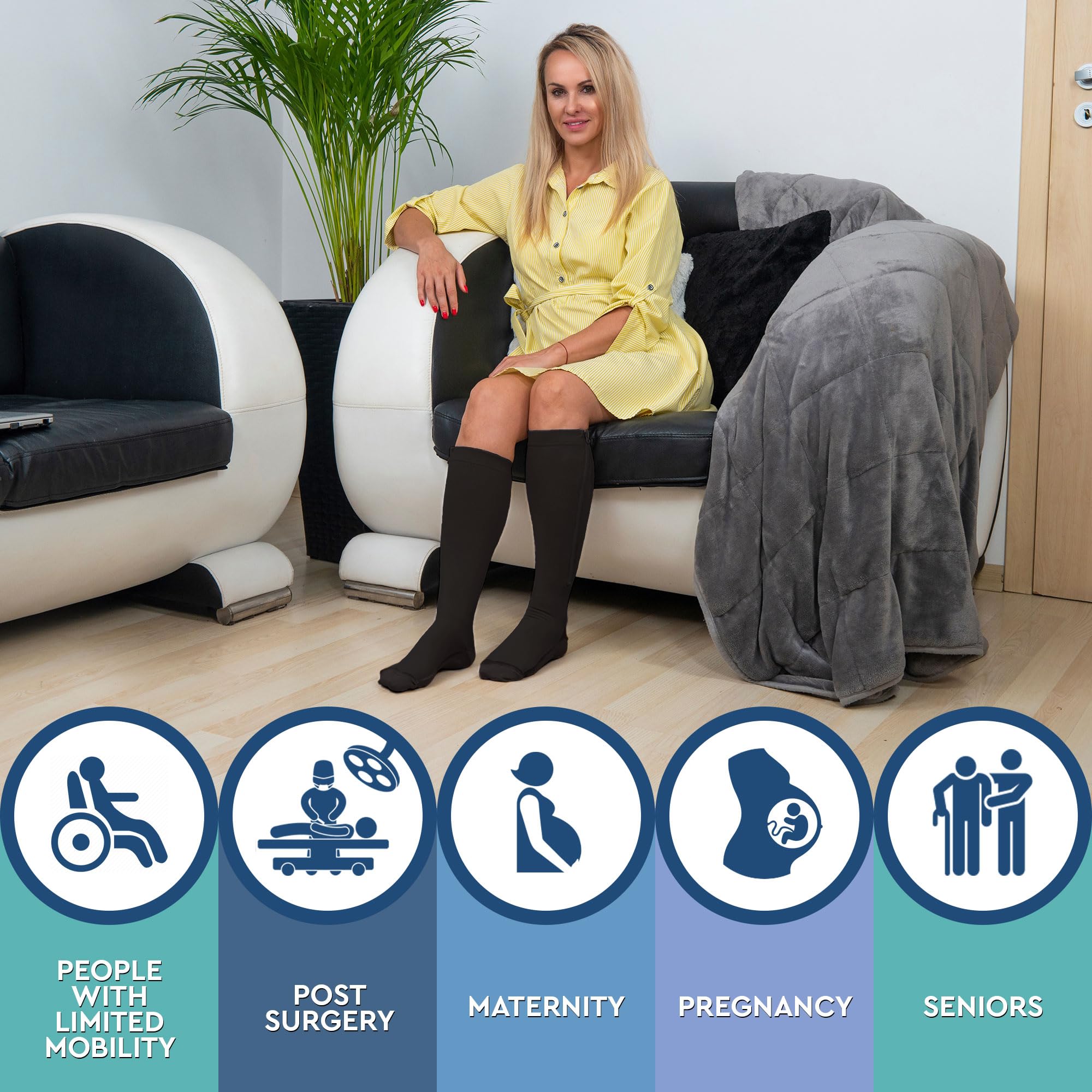 TheraMagic™ Zipper Compression Socks for Men & Women, 20-30mmHg Closed Toe Graduated Zippered Compression Stocking