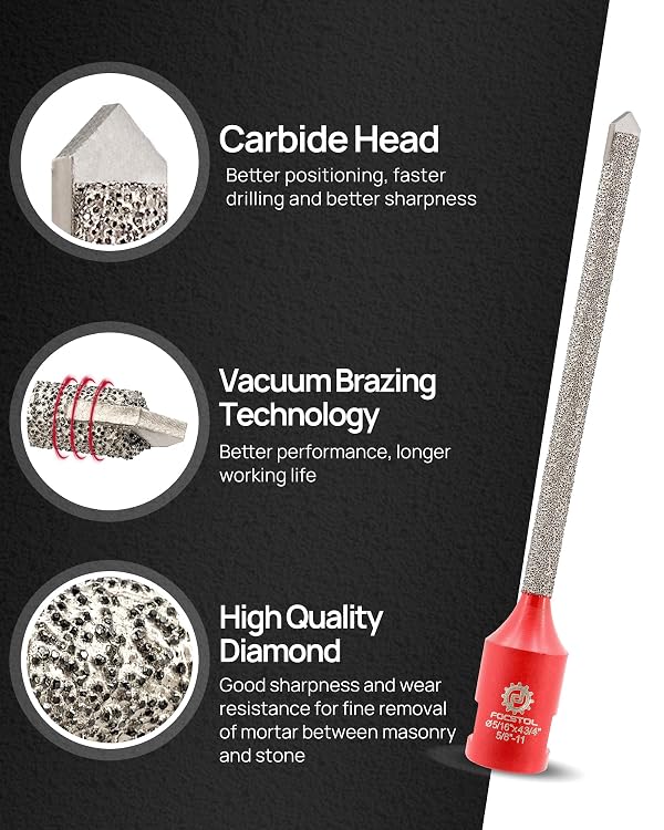 FOCSTOL Diamond Mortar Raking Bit - Mortar Router Bit with Carbide Tipped for Mortar Removal and Tuck Pointing Masonry Stone Brick Removal 5/16''x4-3/4''(8x121mm) by FOCSTOL - Image 5