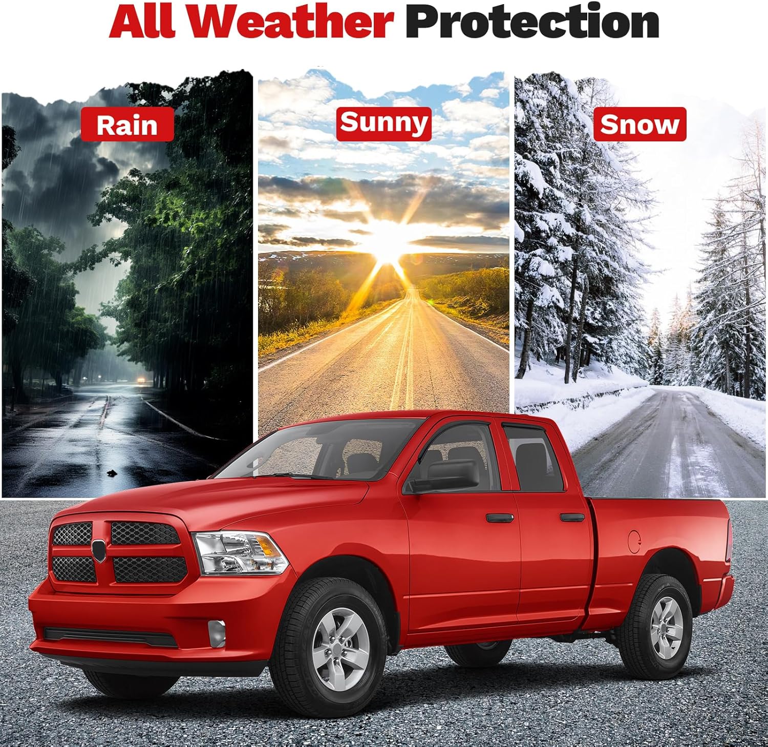Canvcle Ram Rain Guards - Window Visors for 2002-2008 Dodge Ram 1500/03-09 Ram 2500/3500 Quad Cab,Outside-Mount Tape-On Side Window Wind Deflectors for Ram Accessories,Vent Visors Shades
