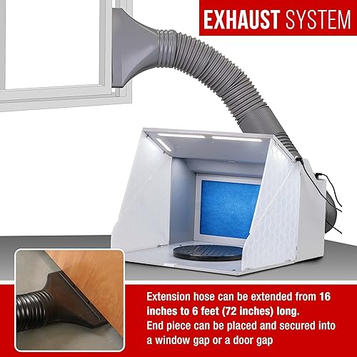 Miniatura 5 de Master Airbrush Kit de cabina de aerosol portátil con ventiladores de escape duales, 4 luces LED, plato giratorio y manguera de extensión, cabina de