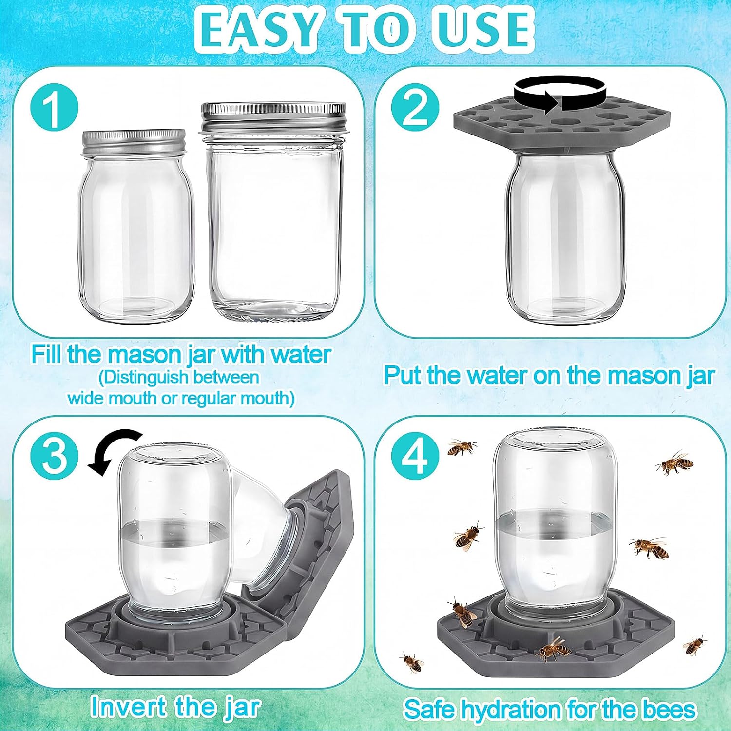 8 Pack Bee Feeder for Mason Jar Bee Watering Station Garden Silicone Sugar Water Feeder Beekeeping Drinking Equipment Tools with Mason Jars for Drinking Water(Grey,Hexagon) image 4