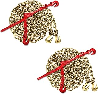 DC Cargo Chain Binder Kit (2 Sets) | 5/16" Grade 70 Extra Long 20 Foot Chain - and Load Binder Set | Heavy Duty Ratcheting Chain and Binder | Load Chain and Binders – 4,700lb Working Load Limit As Set