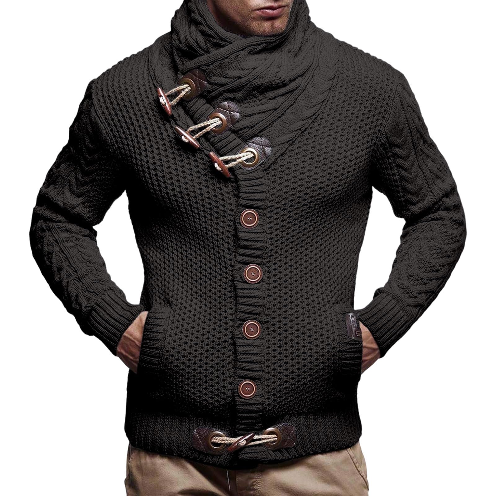 Suéter de punto de invierno con cuello alto para hombre, suéter térmico de invierno, atuendo casual