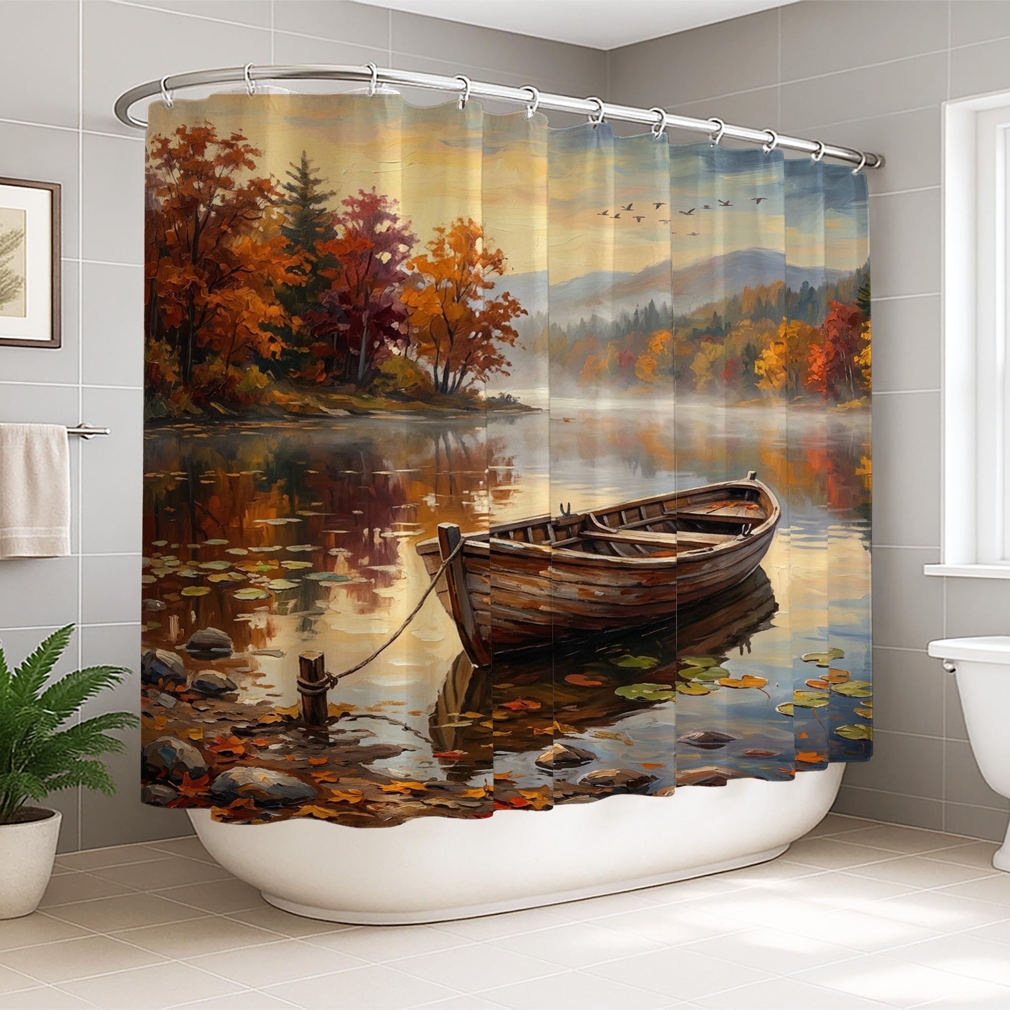 Rideau de douche motif paysage de lac rustique pour une évasion quotidienne