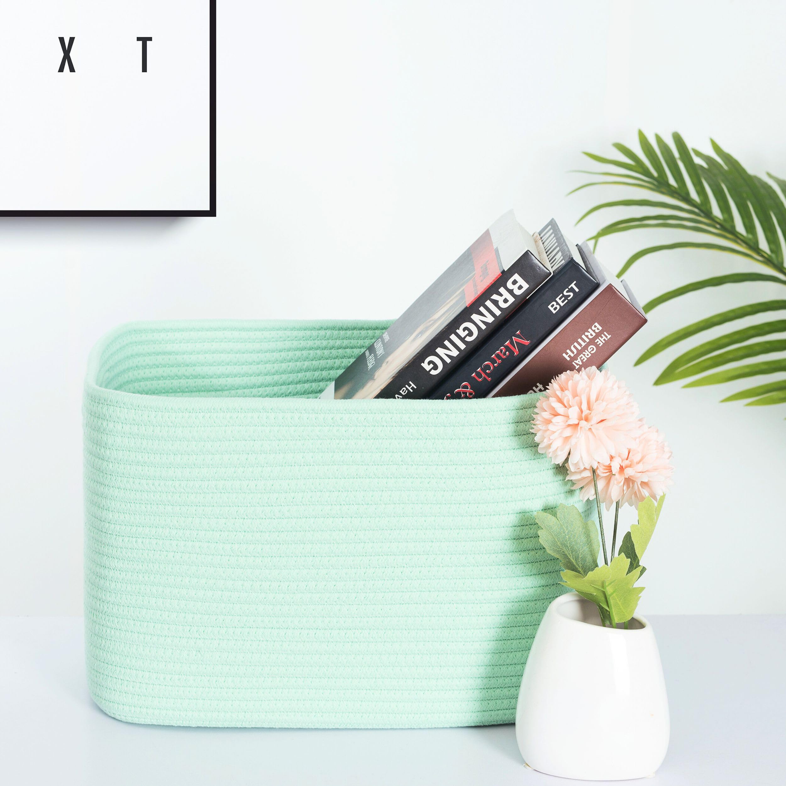 MINTWOOD Design Paquete de 3 cestas de almacenamiento para estantes, cestas decorativas para organizar, cestas tejidas para almacenamiento, cesta de libros, caja de almacenamiento de cubo, armario de