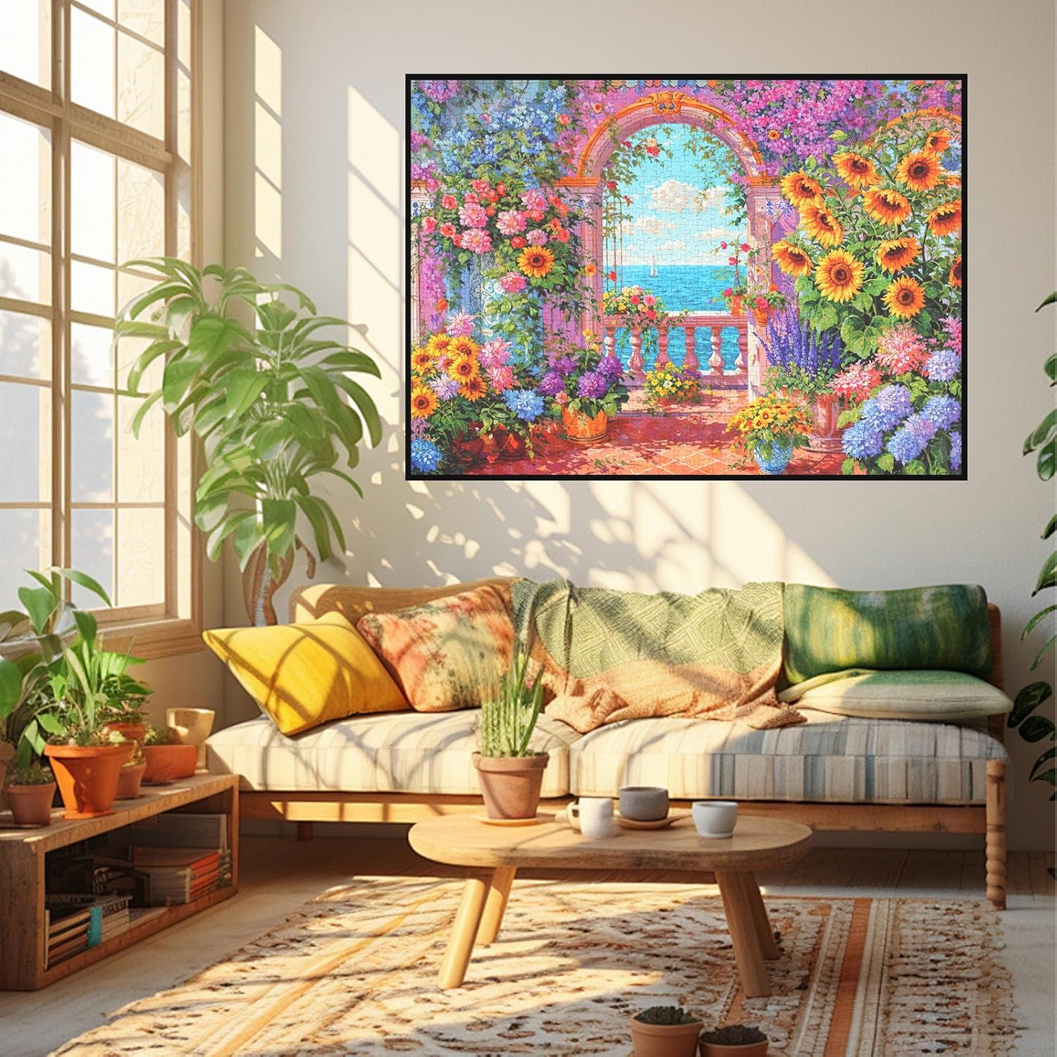 Velvet Craft Sunflowers Puzzles 1000 Pieces for Adults, Beautiful and Colorful Flowers Jigsaw Puzzle with A-F Letters on Back, Precisely Cut 27.6''x19.7''