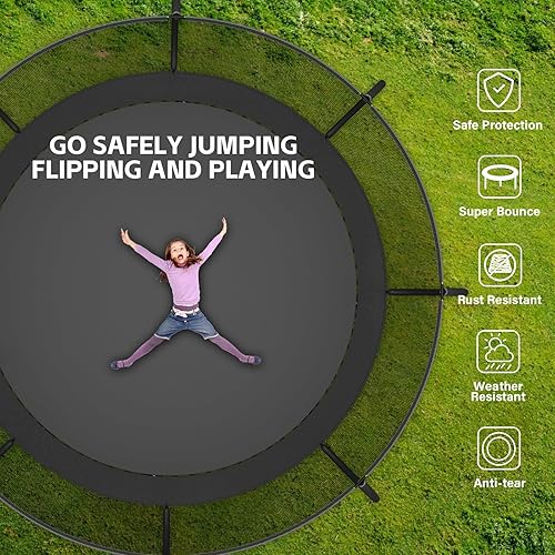 Vista 33 de Trampolín para niños y adultos, trampolín recreativo para niños de 14 pies con red de seguridad y escalera, trampolines recreativos al aire libre