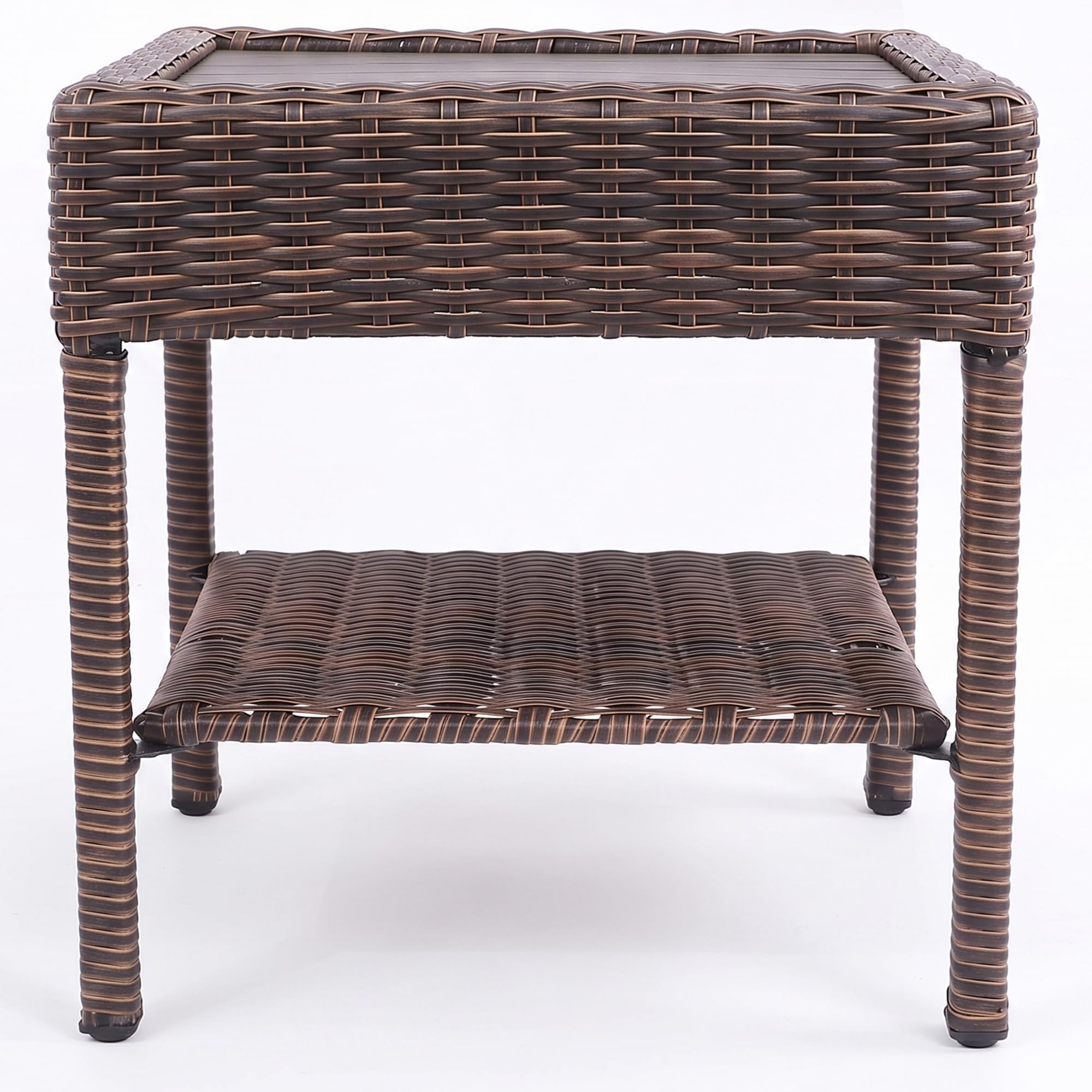 Aviina Cambridge Rattan Side Table, Square Outdoor End Table w/Storage Shelf HDPE Wicker Patio Table with HIPS TableTop for Garden Balcony Deck Backyard, Brown